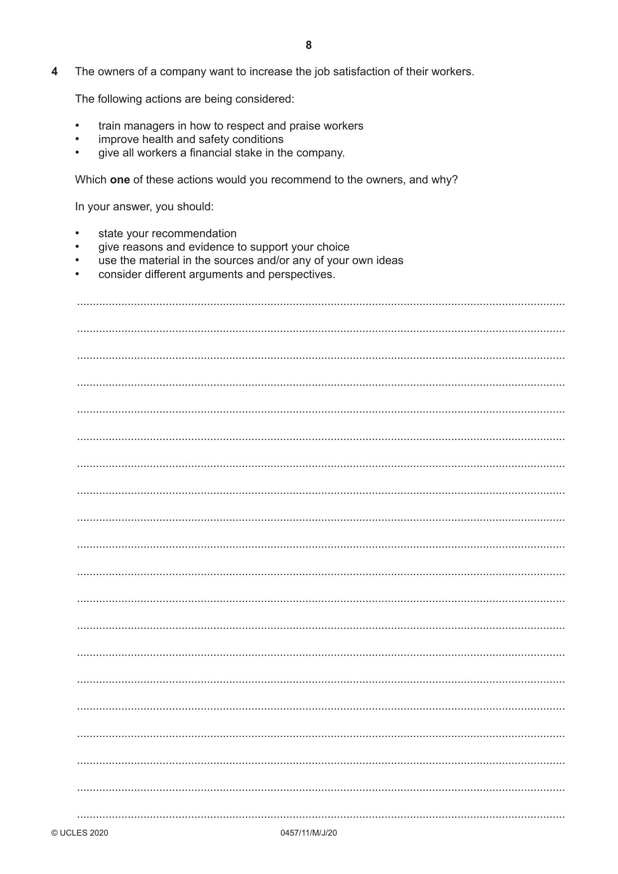 Cambridge IGCSE Global Perspectives 0457 2020 May/June Paper 1 · Variant 1 question paper, page 8 of 12