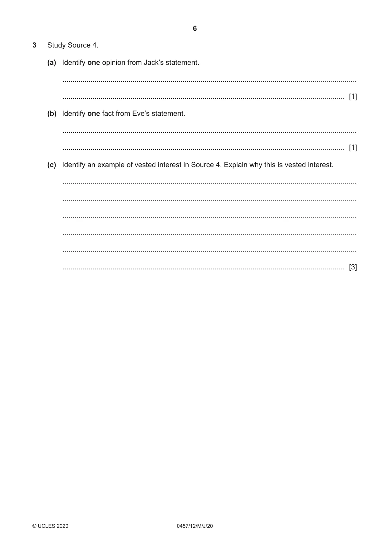 Cambridge IGCSE Global Perspectives 0457 2020 May/June Paper 1 · Variant 2 question paper, page 6 of 12