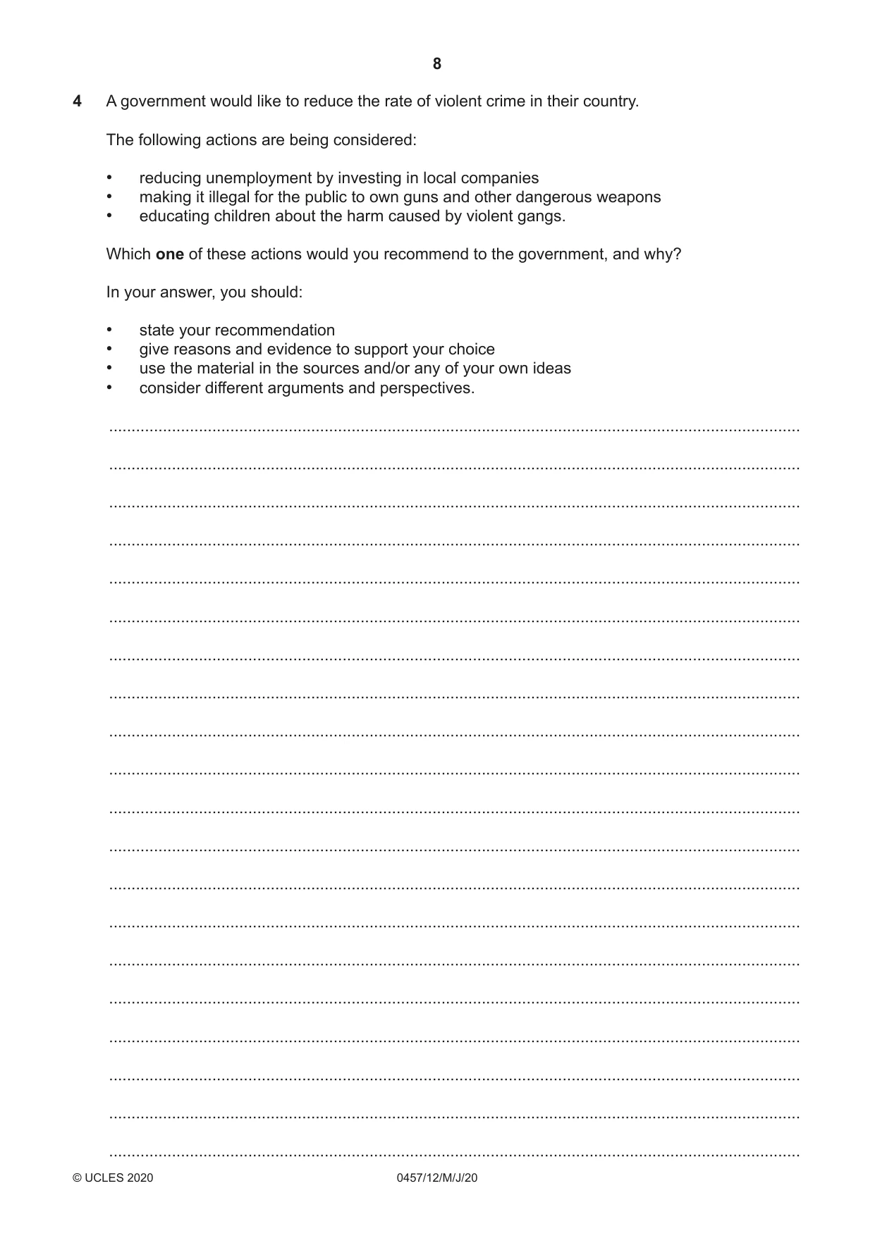 Cambridge IGCSE Global Perspectives 0457 2020 May/June Paper 1 · Variant 2 question paper, page 8 of 12