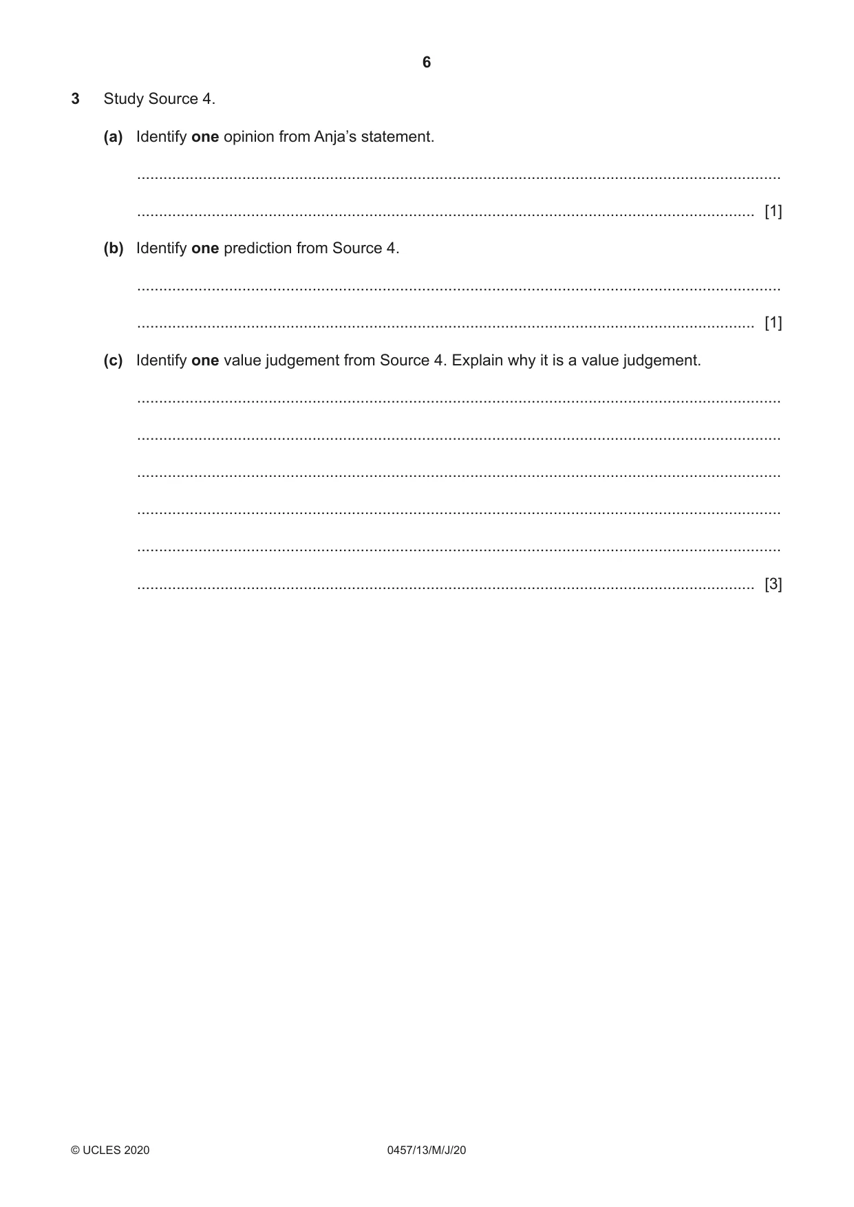 Cambridge IGCSE Global Perspectives 0457 2020 May/June Paper 1 · Variant 3 question paper, page 6 of 12