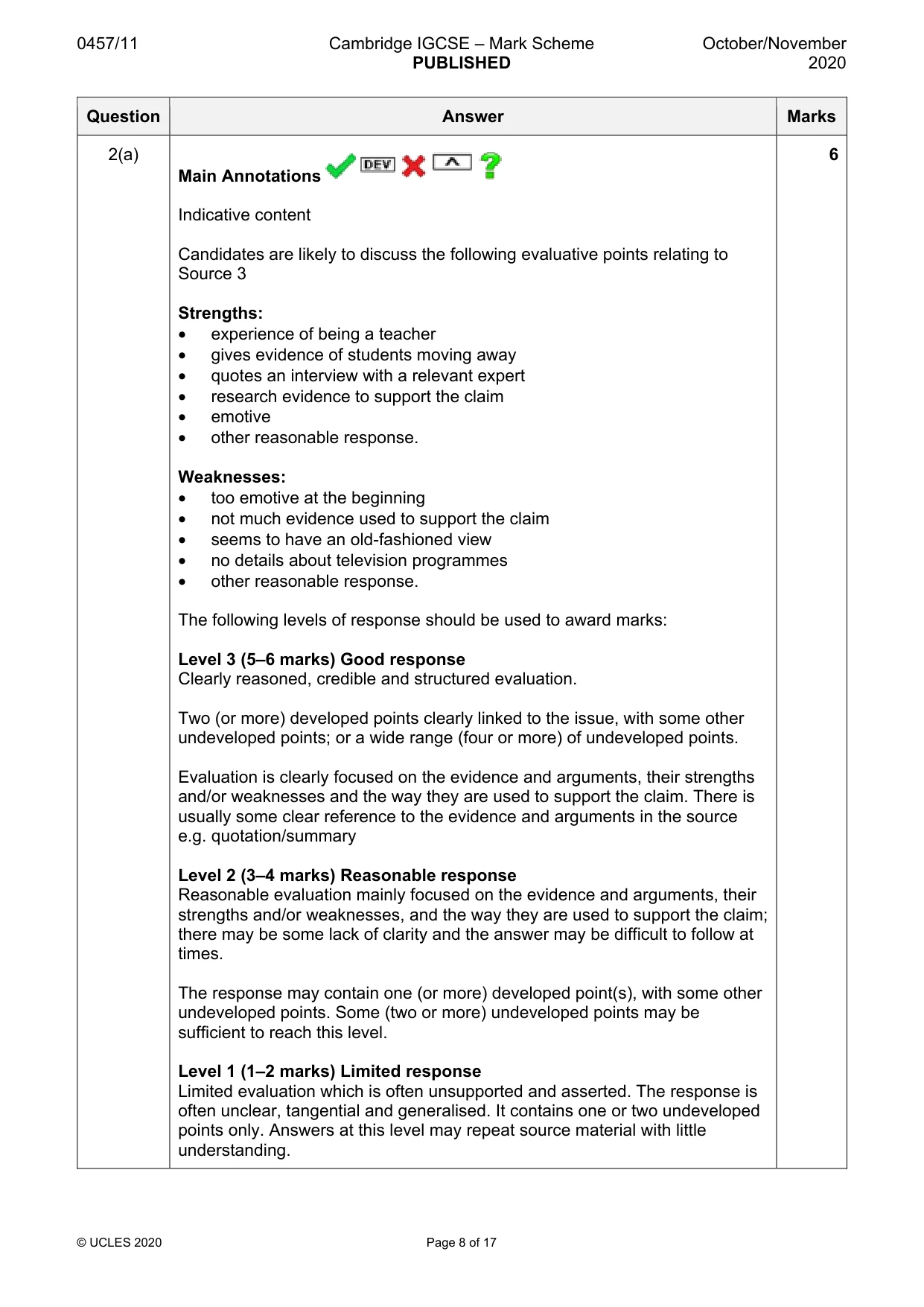 Mark scheme, page 8 of 17