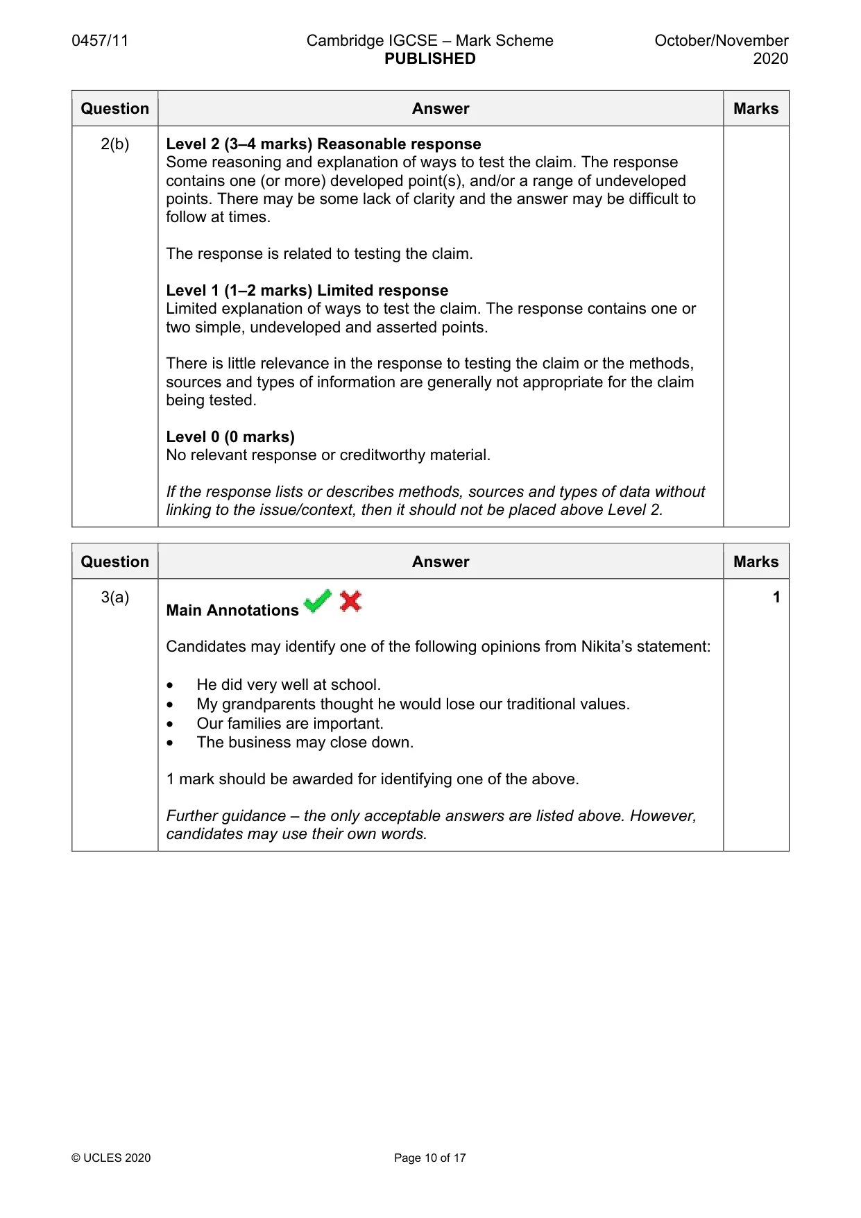 Mark scheme, page 10 of 17
