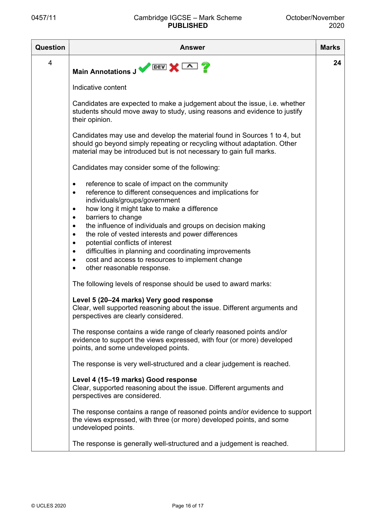 Mark scheme, page 16 of 17
