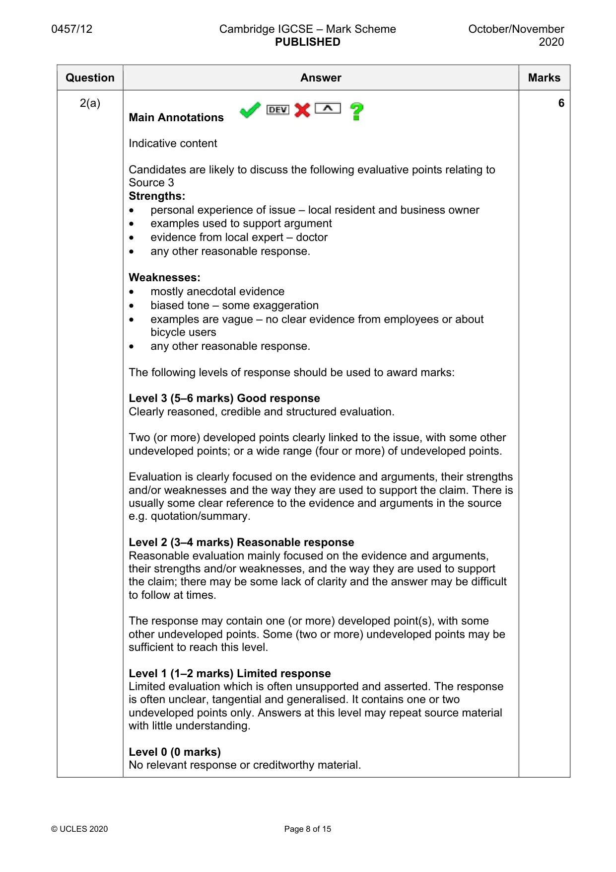 Mark scheme, page 8 of 15
