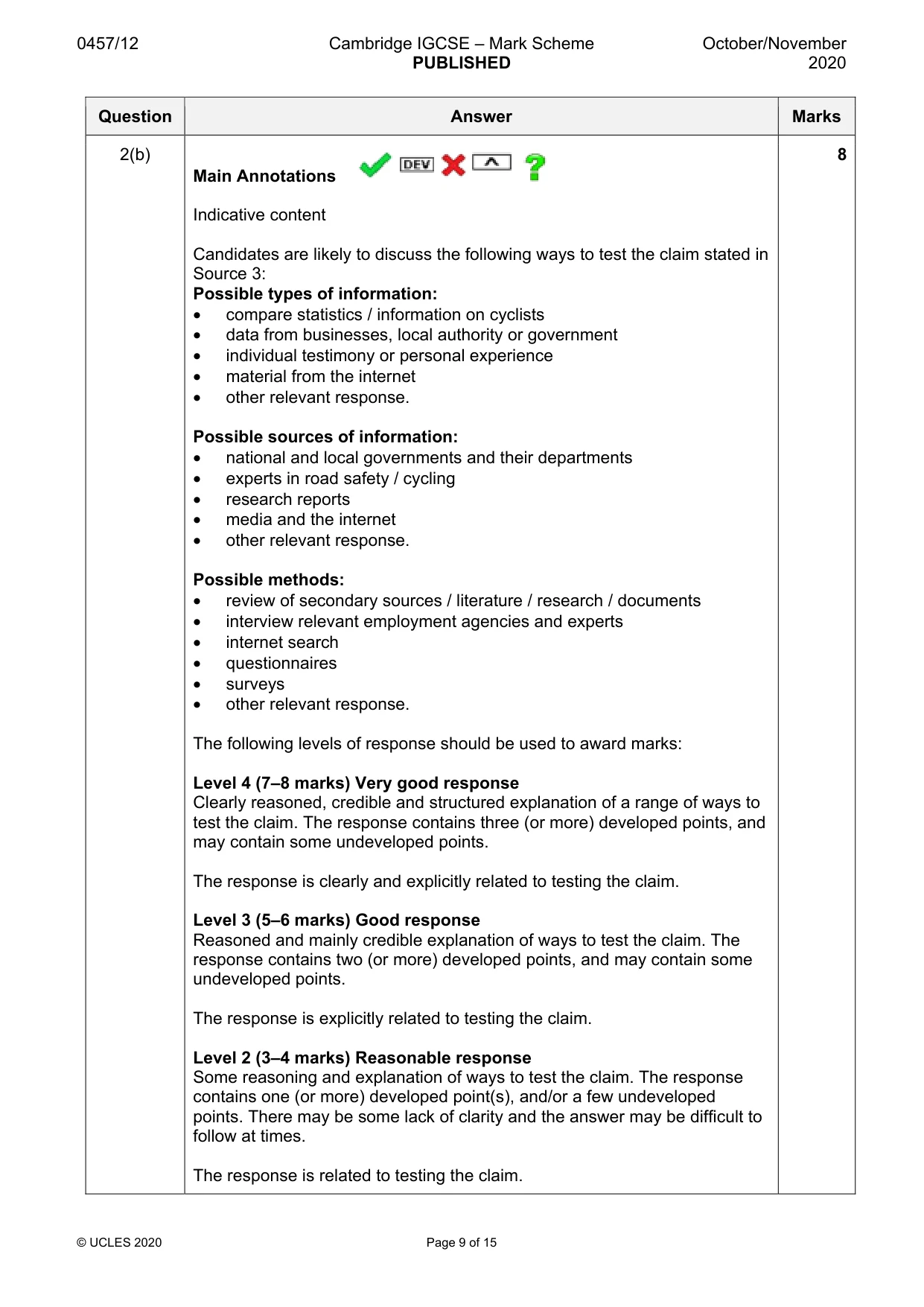 Mark scheme, page 9 of 15