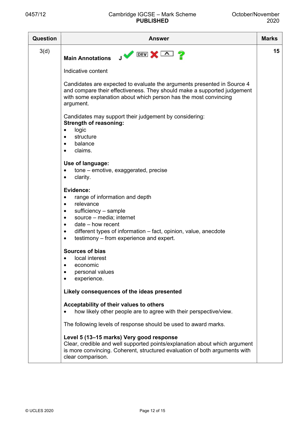 Mark scheme, page 12 of 15
