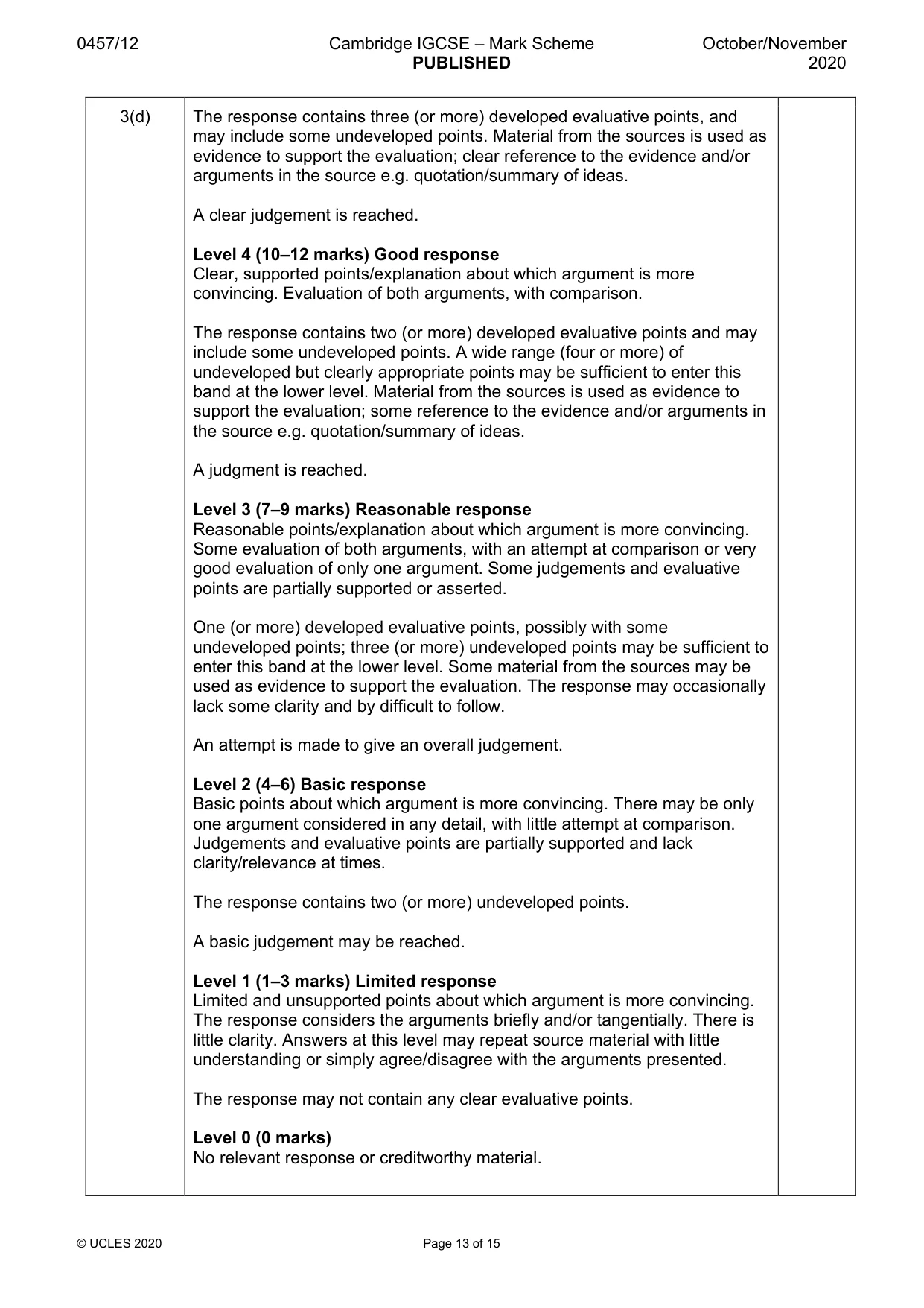 Mark scheme, page 13 of 15