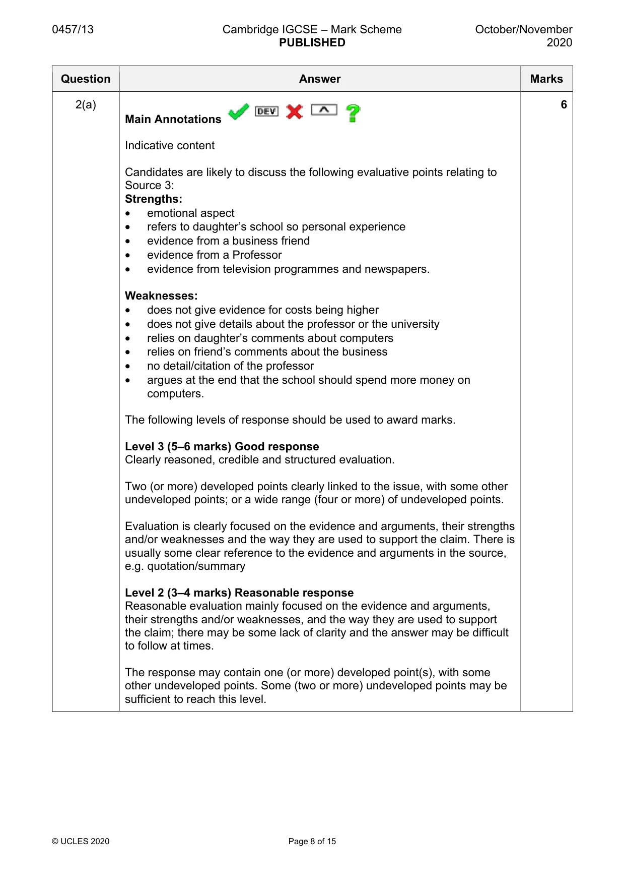 Mark scheme, page 8 of 15