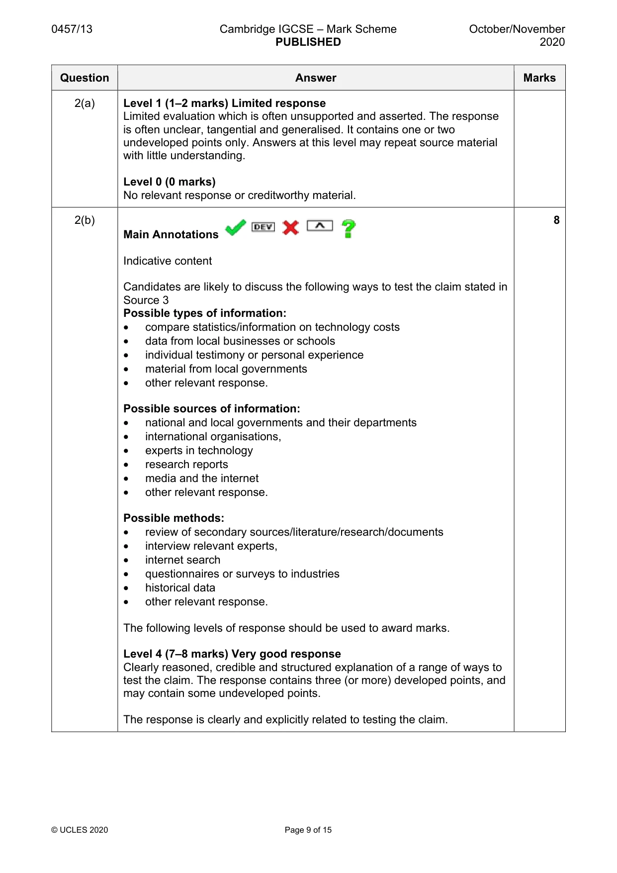 Mark scheme, page 9 of 15