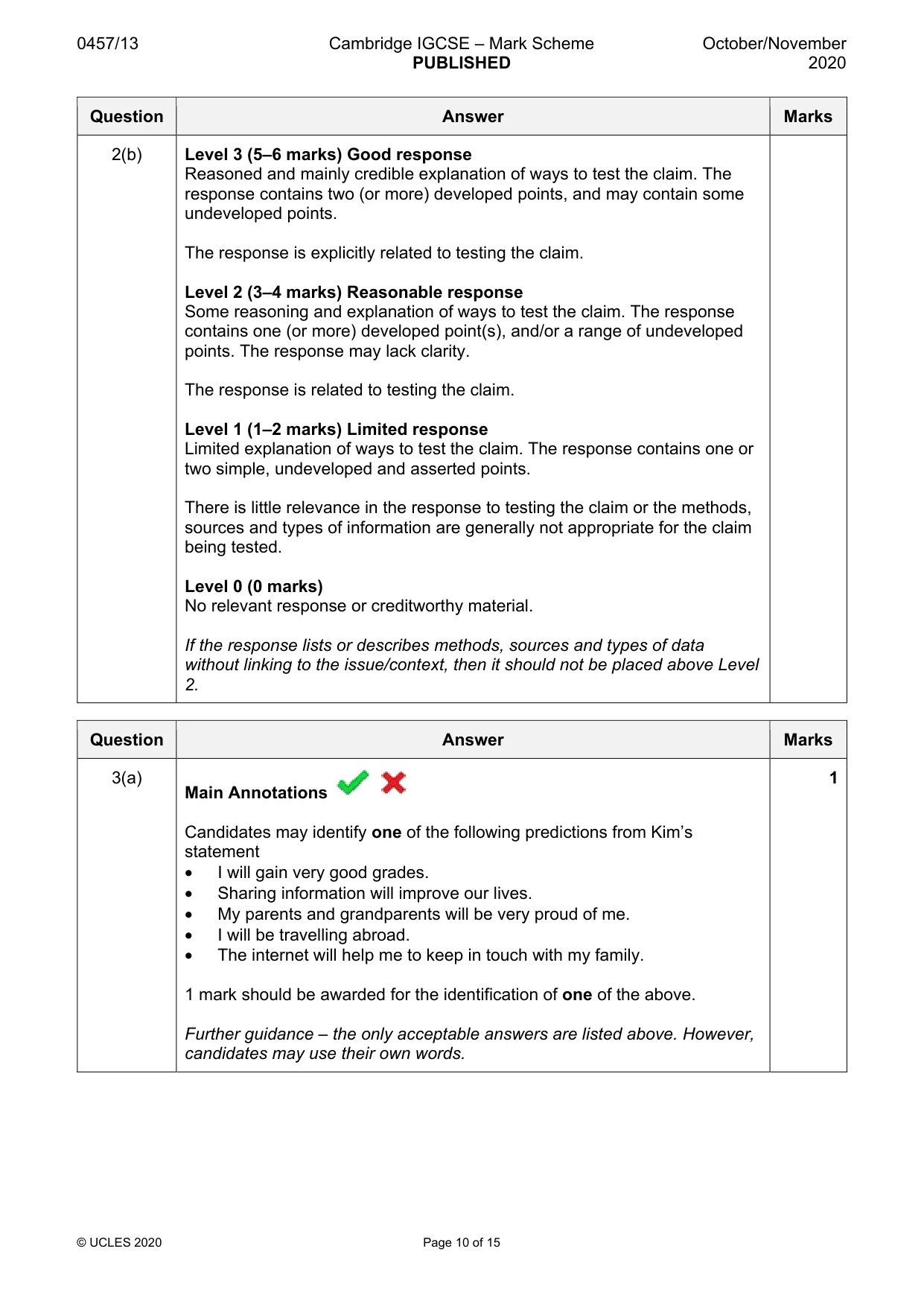 Mark scheme, page 10 of 15
