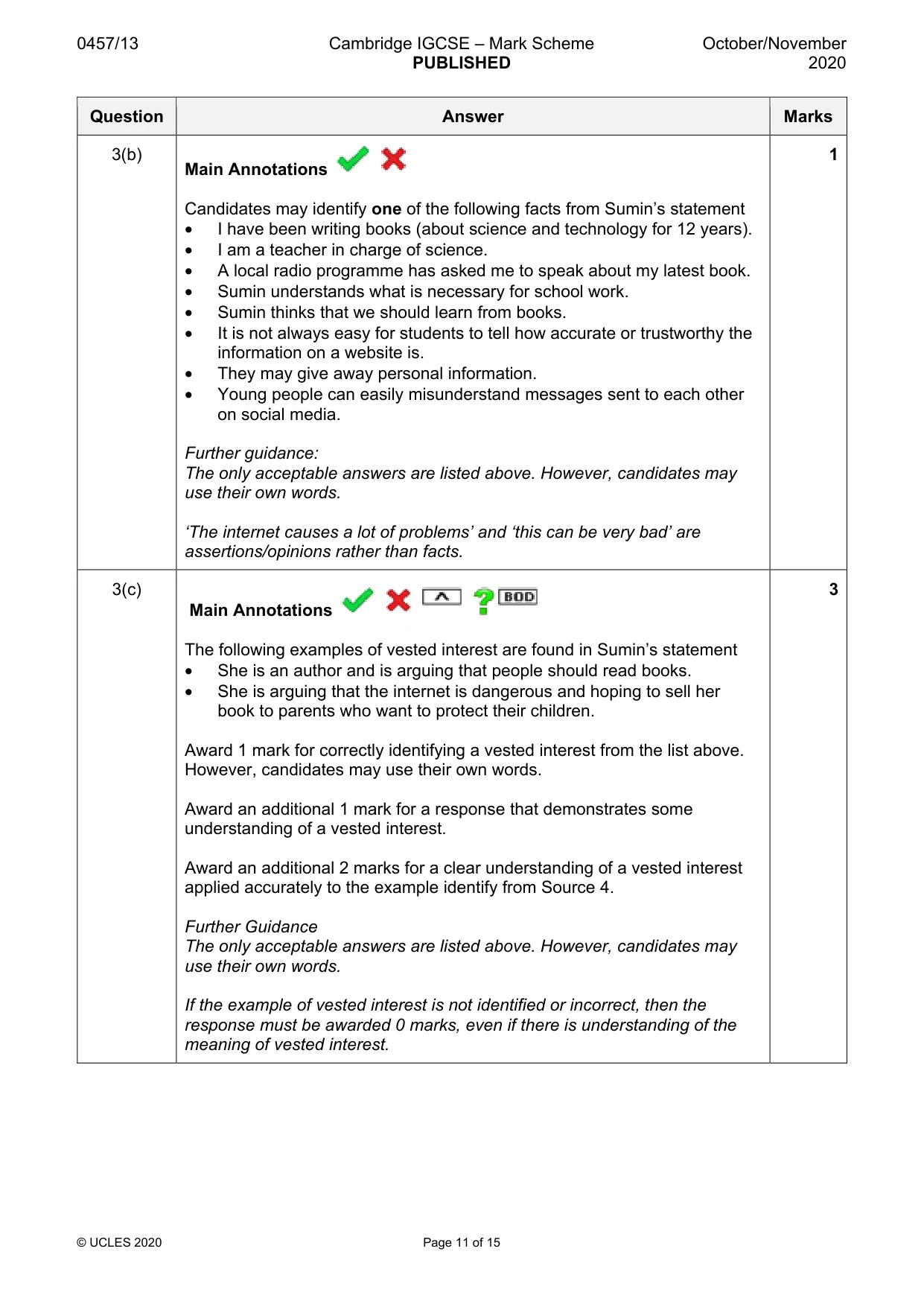 Mark scheme, page 11 of 15