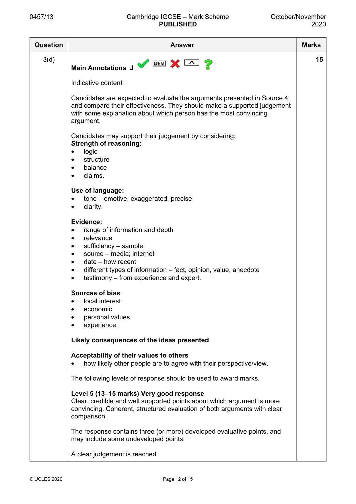 Mark scheme, page 12 of 15