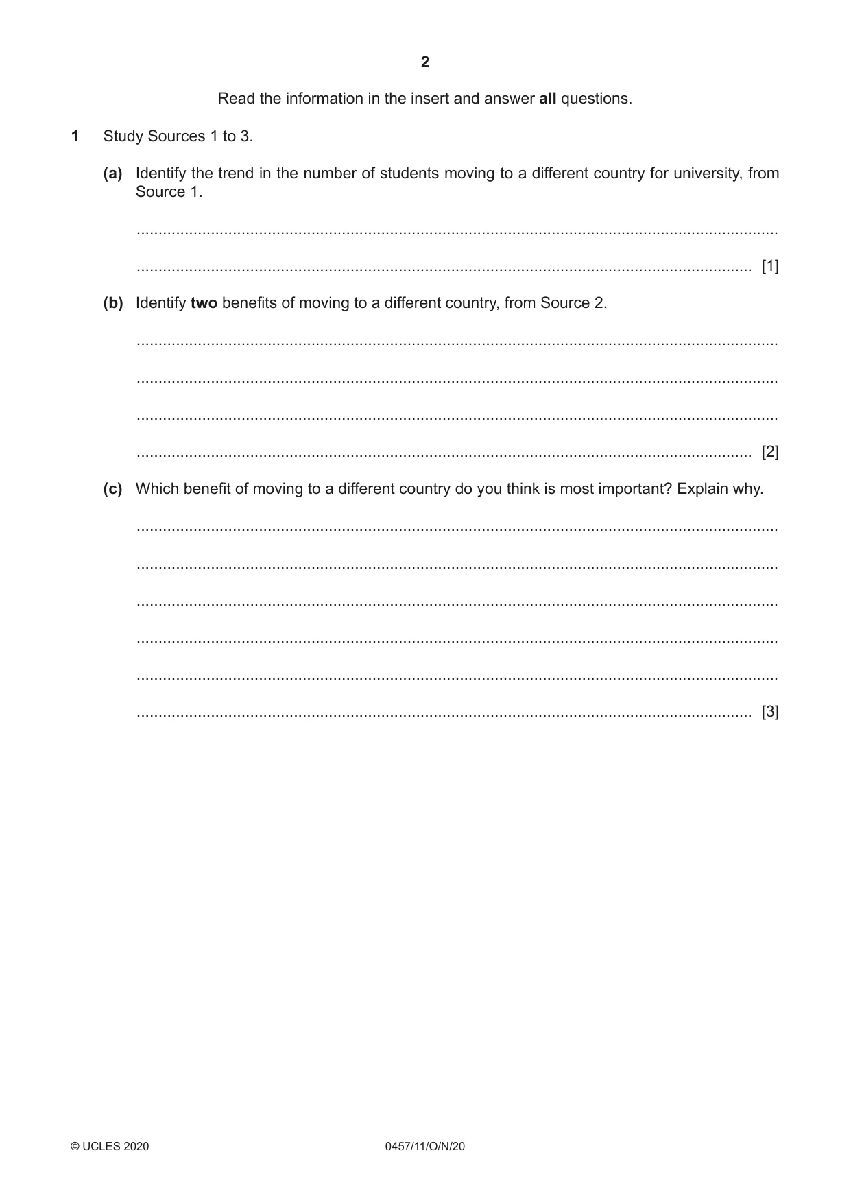 Cambridge IGCSE Global Perspectives 0457 2020 Oct/Nov Paper 1 · Variant 1 question paper, page 2 of 12