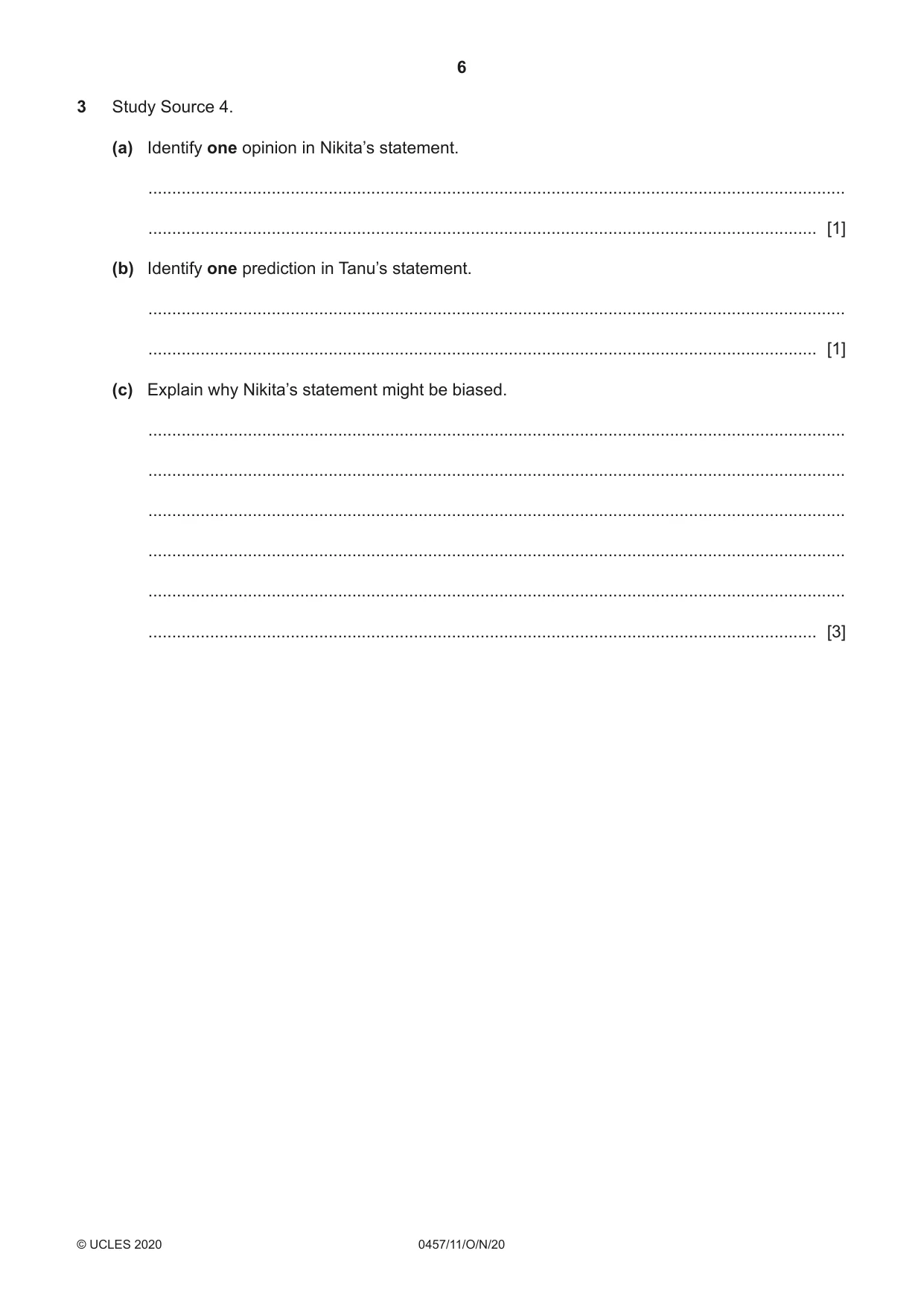 Cambridge IGCSE Global Perspectives 0457 2020 Oct/Nov Paper 1 · Variant 1 question paper, page 6 of 12