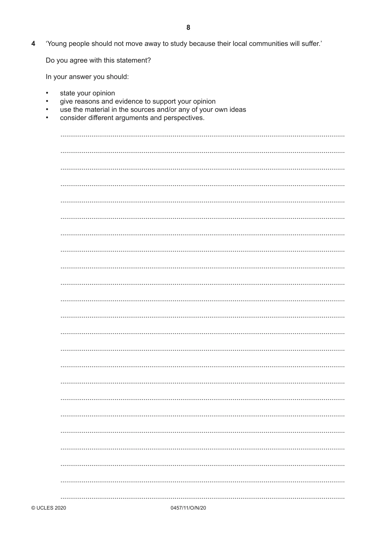 Cambridge IGCSE Global Perspectives 0457 2020 Oct/Nov Paper 1 · Variant 1 question paper, page 8 of 12
