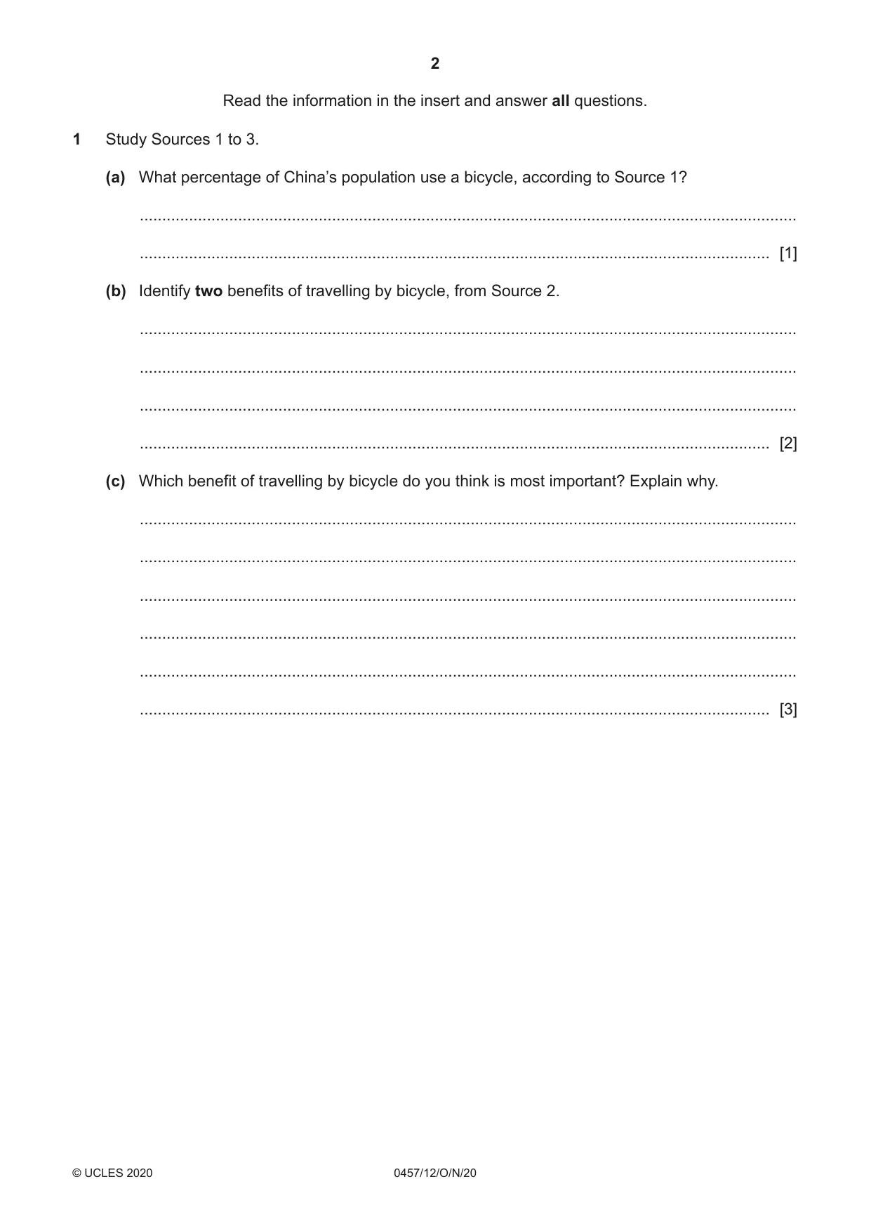 Cambridge IGCSE Global Perspectives 0457 2020 Oct/Nov Paper 1 · Variant 2 question paper, page 2 of 12
