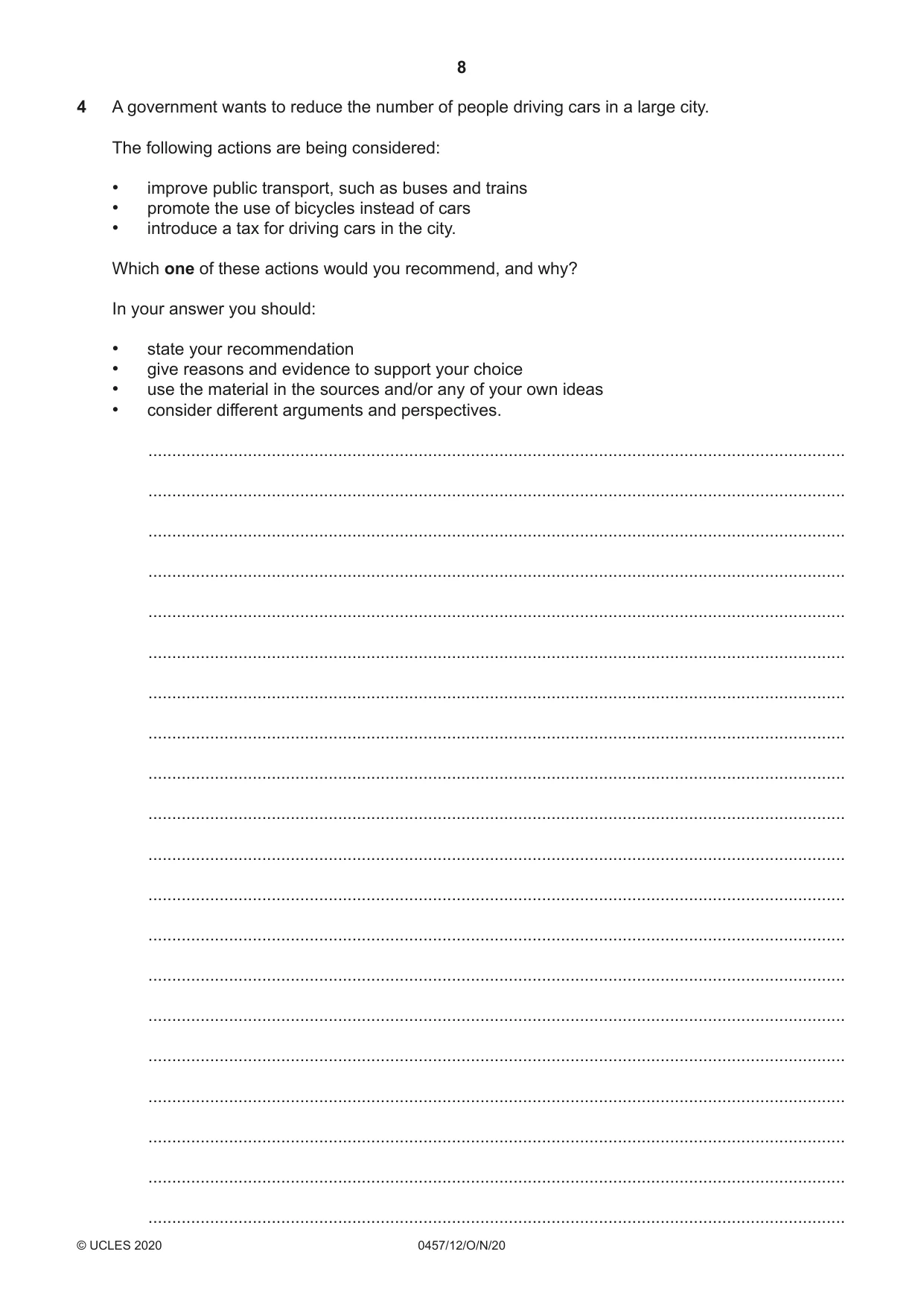 Cambridge IGCSE Global Perspectives 0457 2020 Oct/Nov Paper 1 · Variant 2 question paper, page 8 of 12