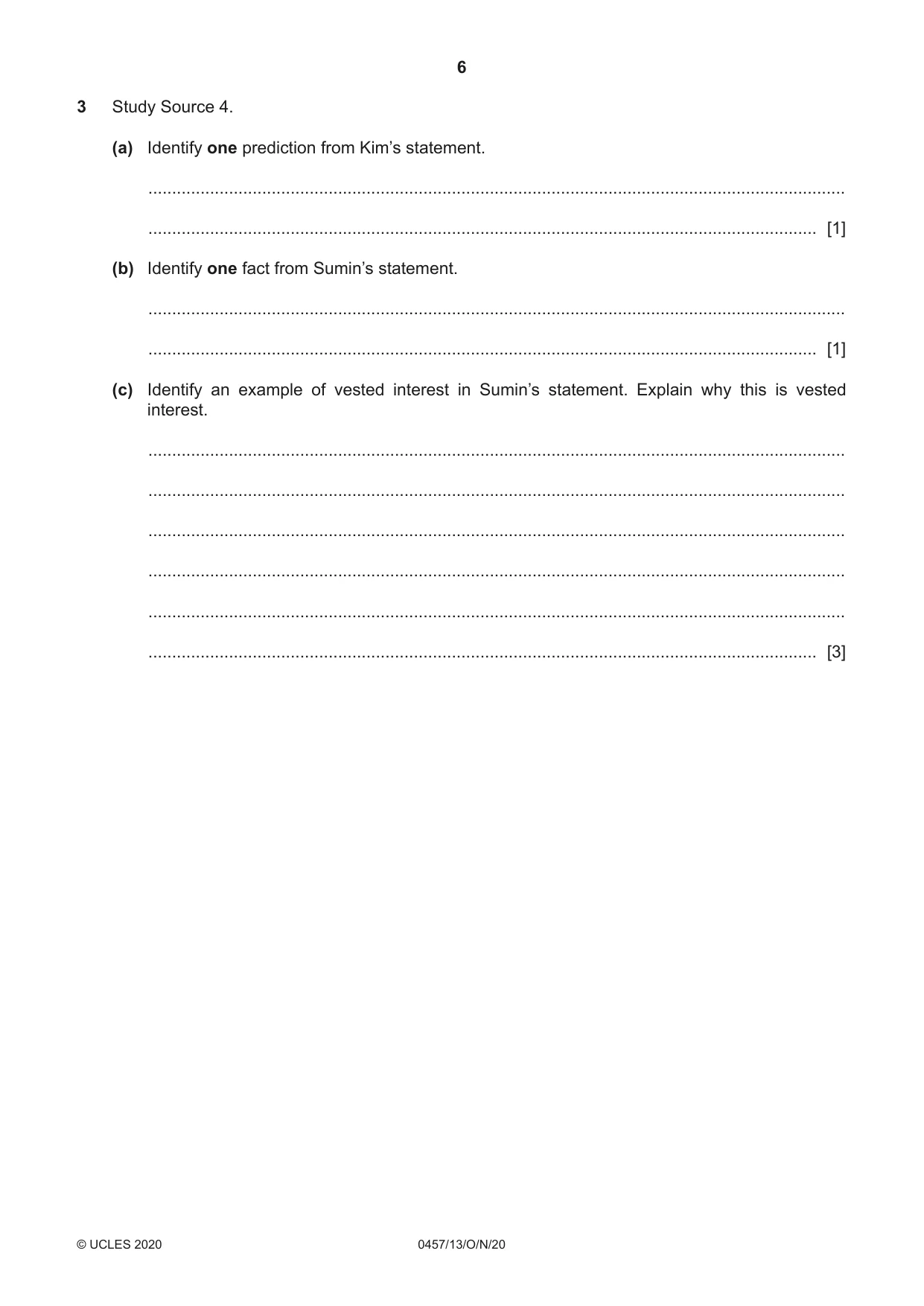 Cambridge IGCSE Global Perspectives 0457 2020 Oct/Nov Paper 1 · Variant 3 question paper, page 6 of 12