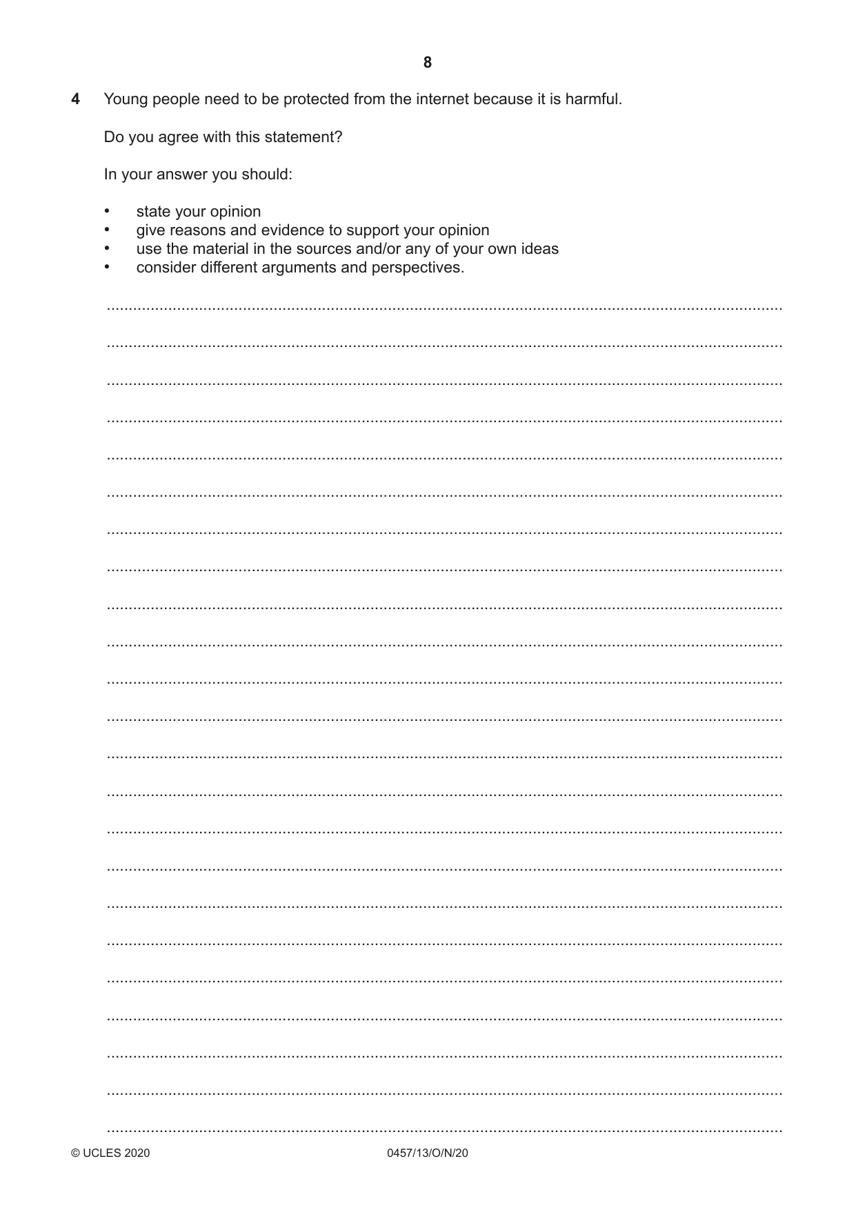 Cambridge IGCSE Global Perspectives 0457 2020 Oct/Nov Paper 1 · Variant 3 question paper, page 8 of 12