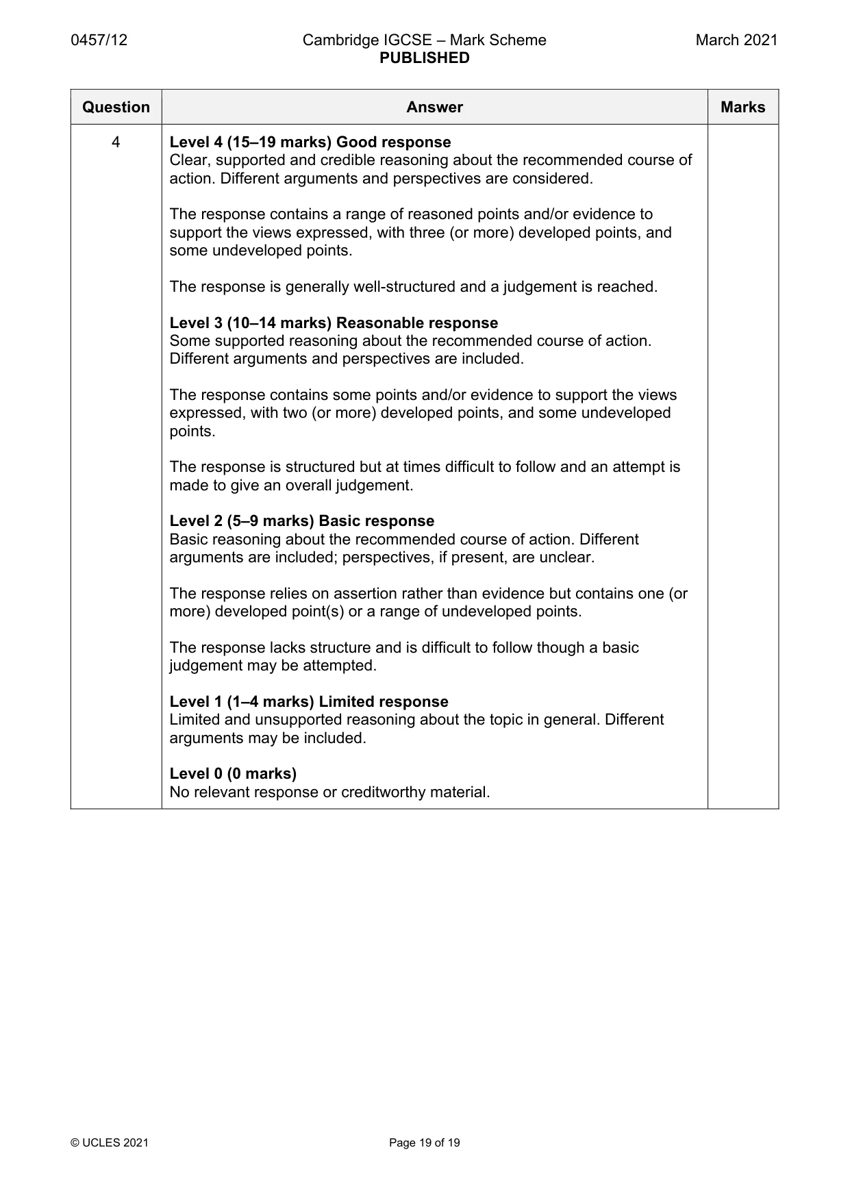 Mark scheme, page 19 of 19