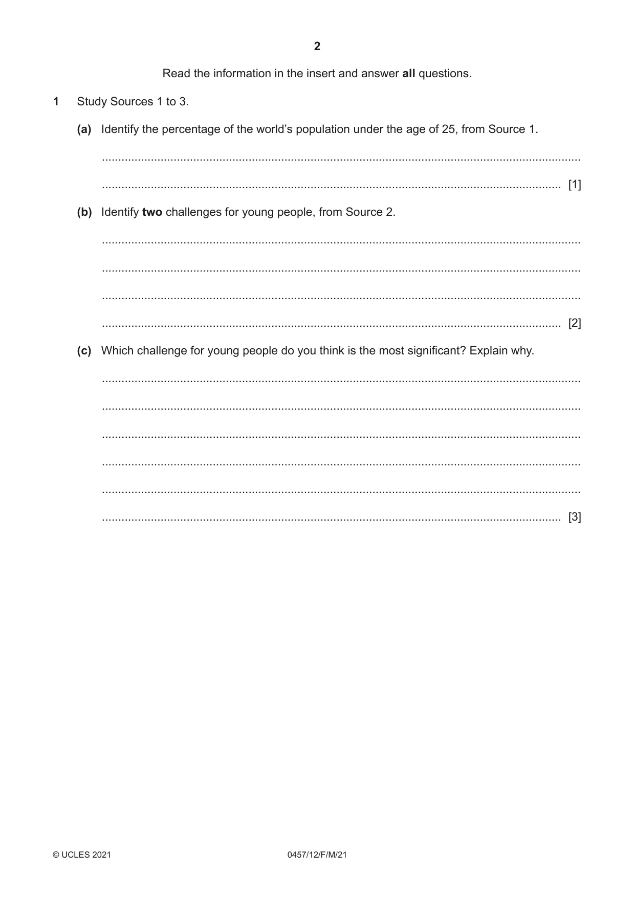 Cambridge IGCSE Global Perspectives 0457 2021 Feb/March Paper 1 · Variant 2 question paper, page 2 of 12
