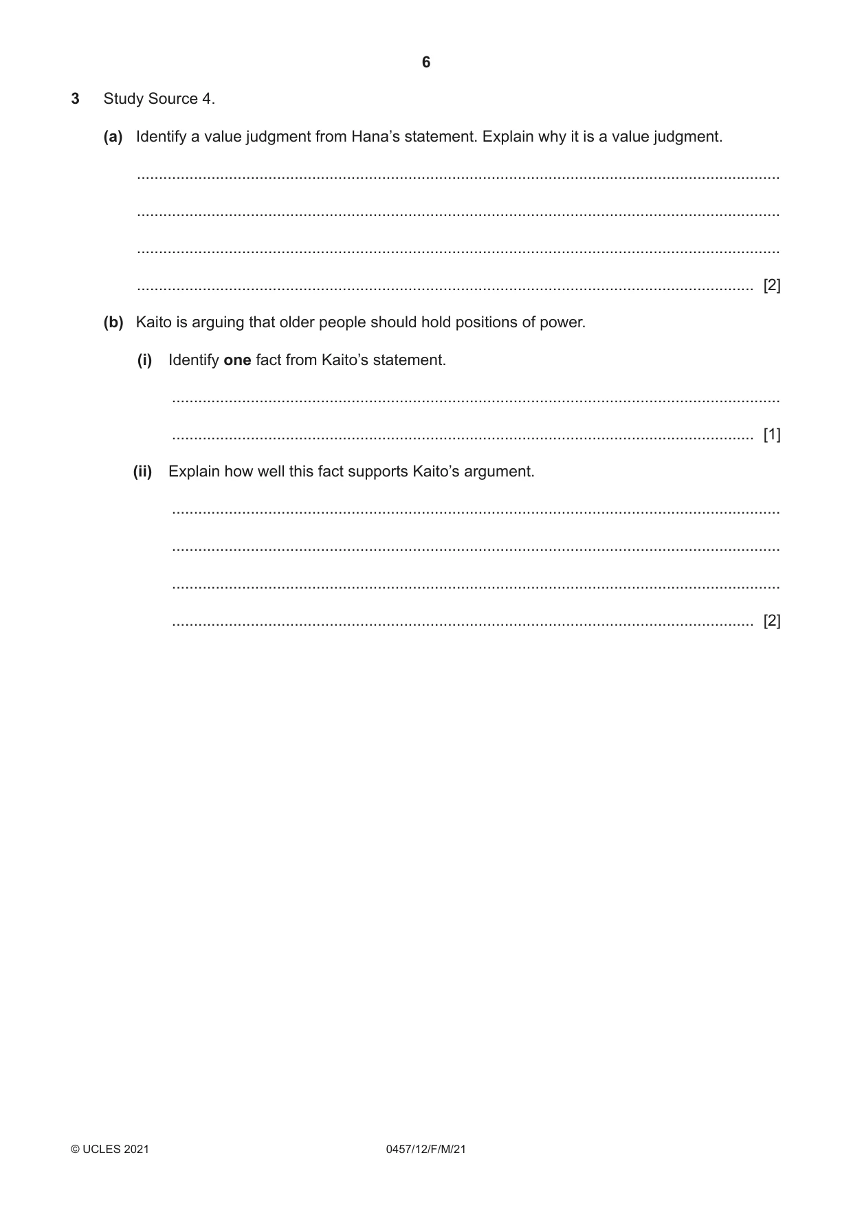 Cambridge IGCSE Global Perspectives 0457 2021 Feb/March Paper 1 · Variant 2 question paper, page 6 of 12