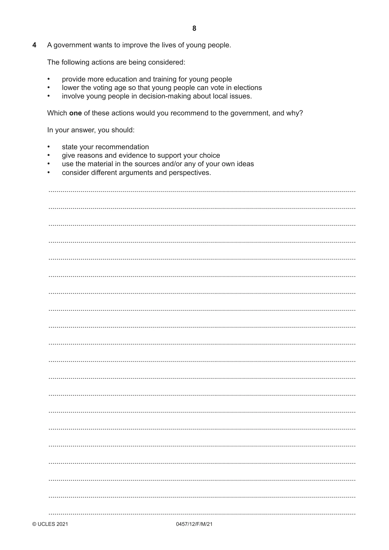 Cambridge IGCSE Global Perspectives 0457 2021 Feb/March Paper 1 · Variant 2 question paper, page 8 of 12