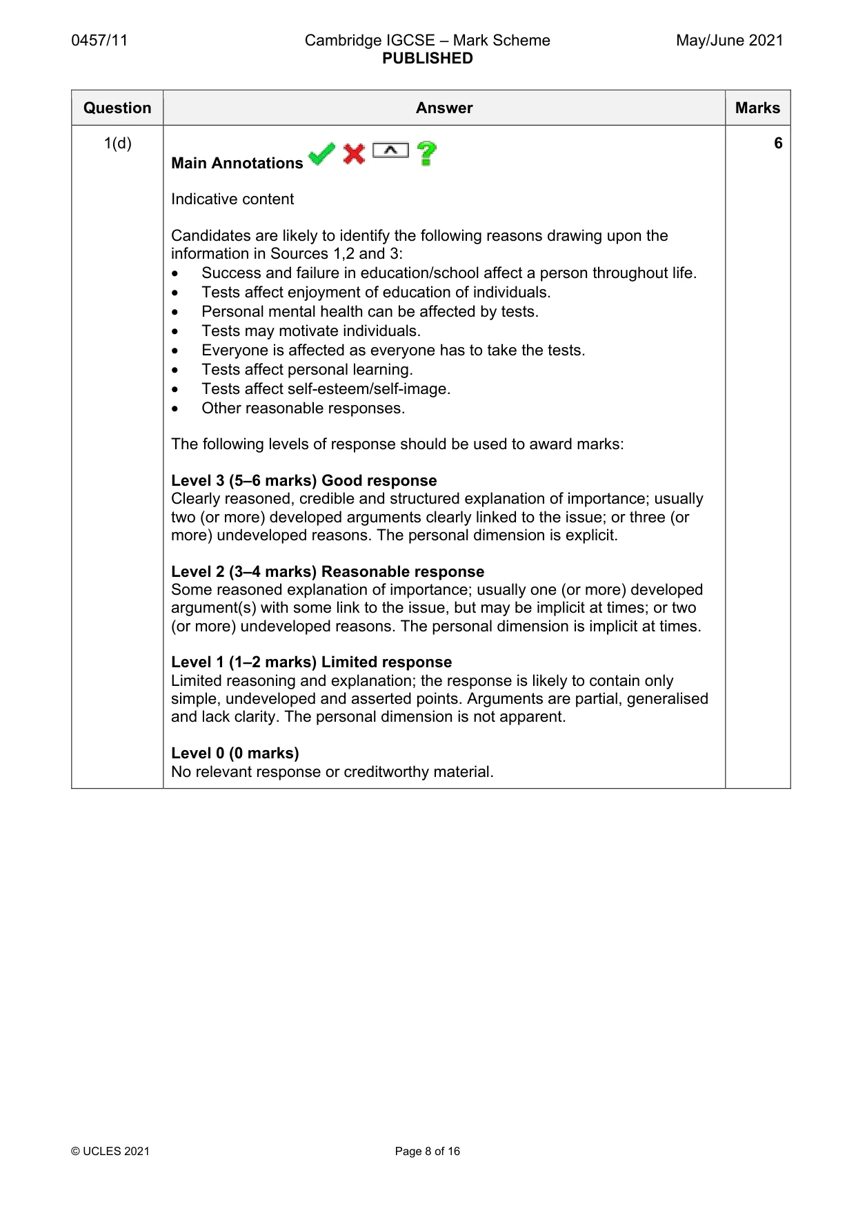 Mark scheme, page 8 of 16