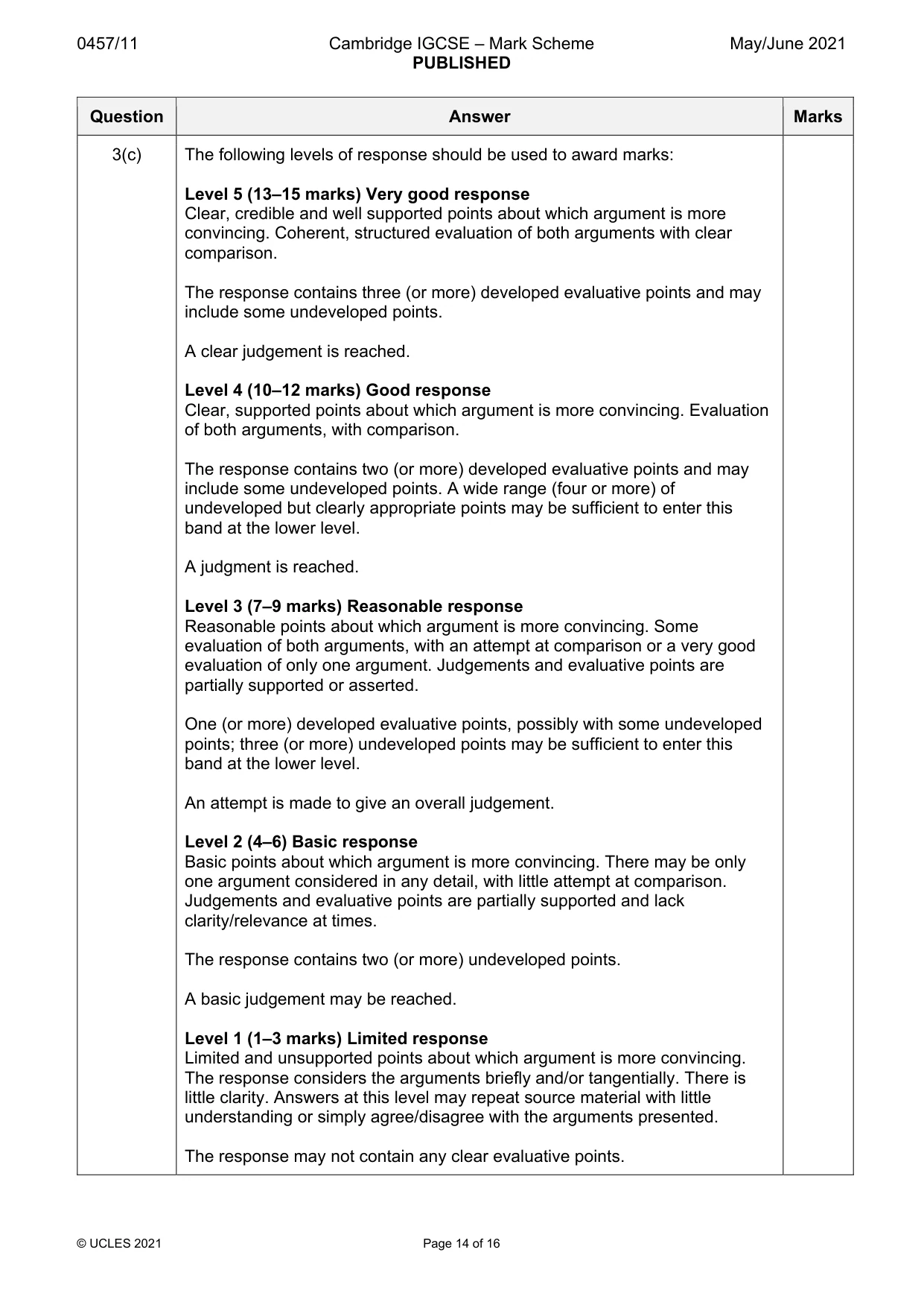 Mark scheme, page 14 of 16