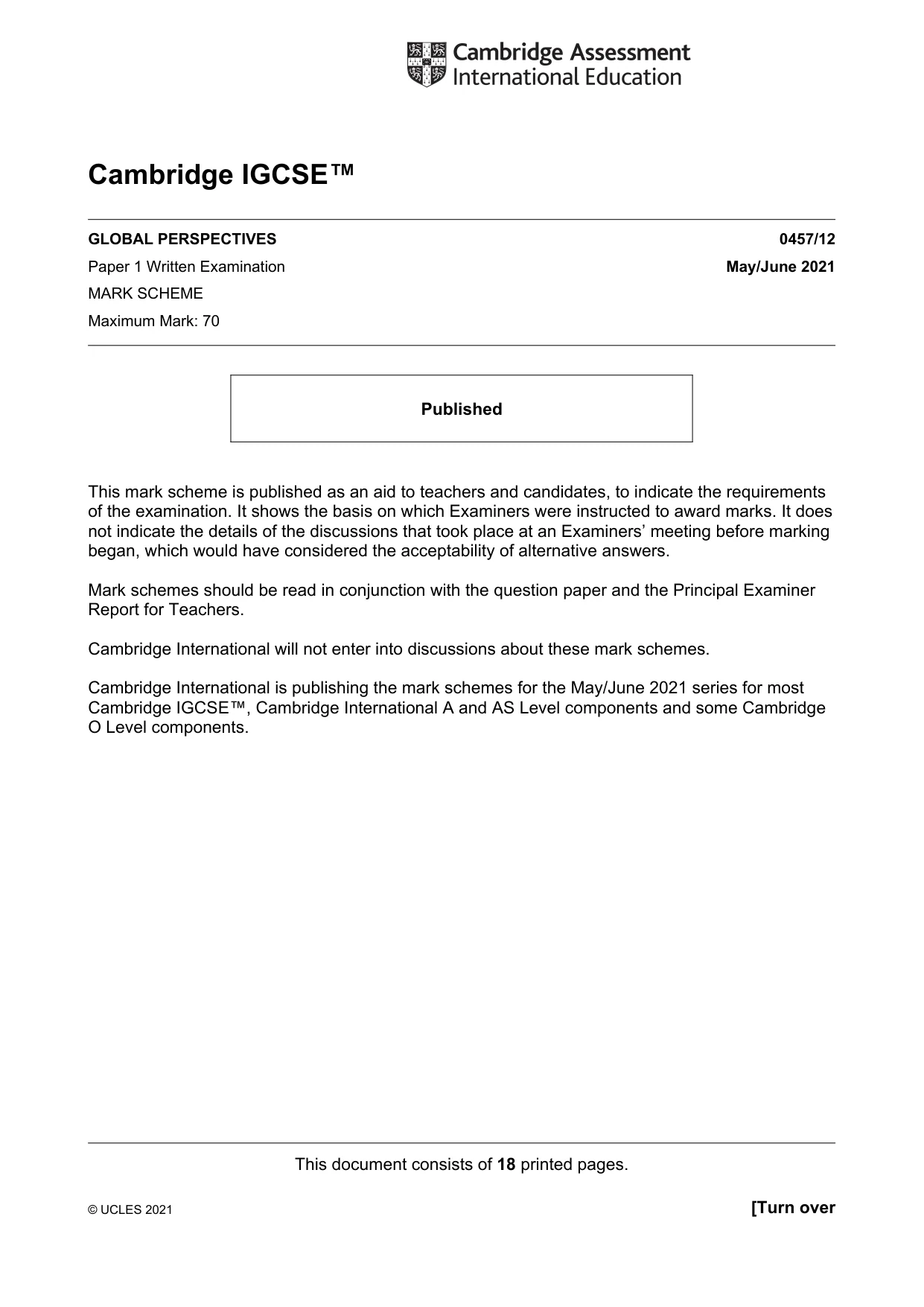 Mark scheme, page 1 of 18