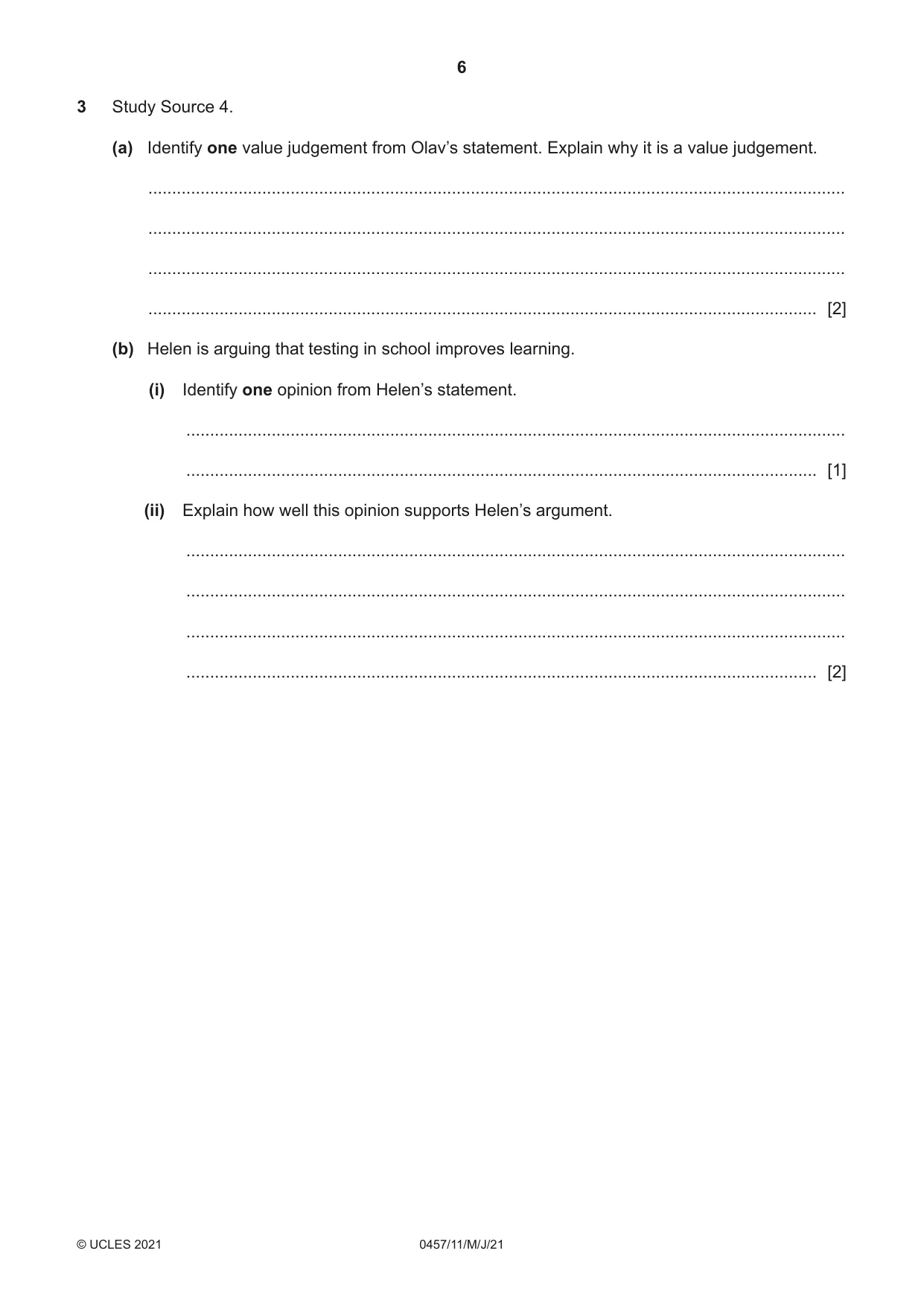 Cambridge IGCSE Global Perspectives 0457 2021 May/June Paper 1 · Variant 1 question paper, page 6 of 12