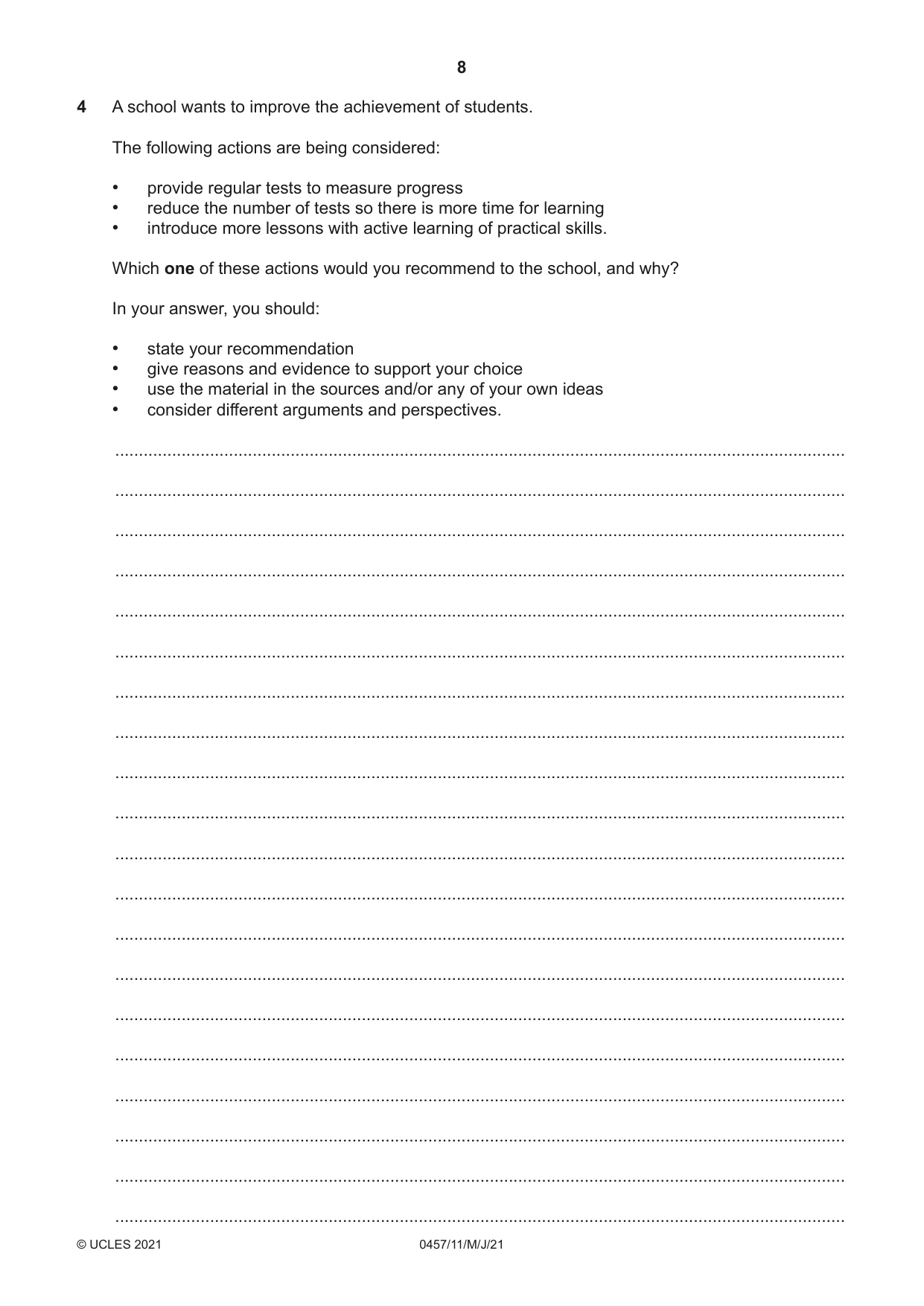 Cambridge IGCSE Global Perspectives 0457 2021 May/June Paper 1 · Variant 1 question paper, page 8 of 12