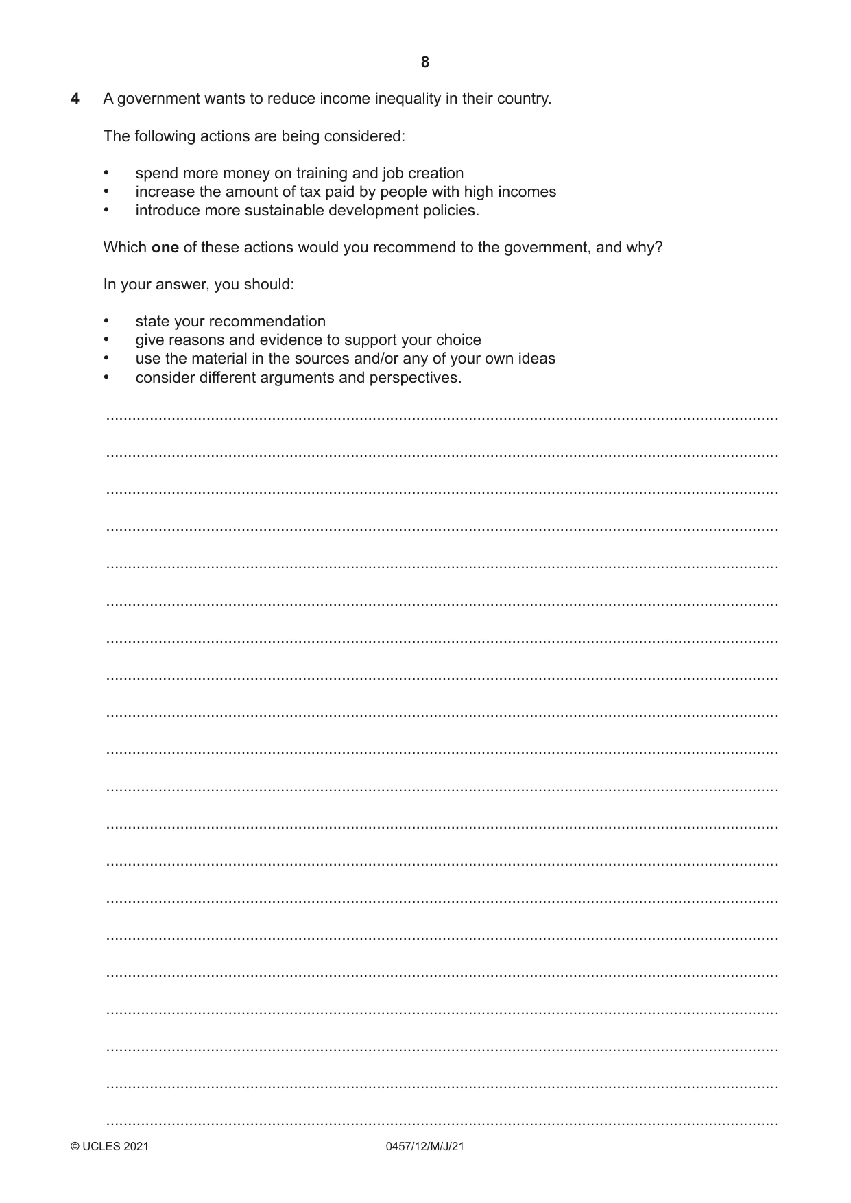 Cambridge IGCSE Global Perspectives 0457 2021 May/June Paper 1 · Variant 2 question paper, page 8 of 12