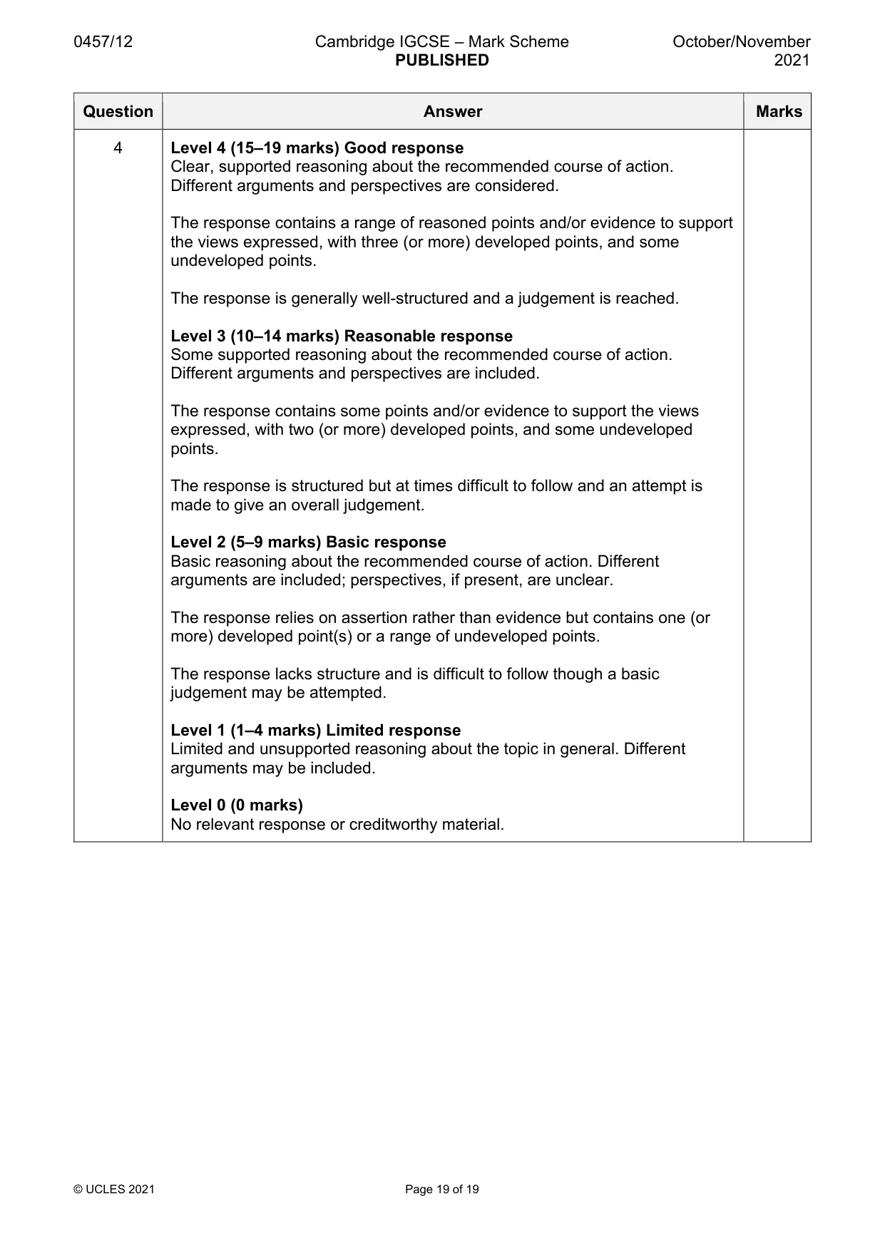 Mark scheme, page 19 of 19