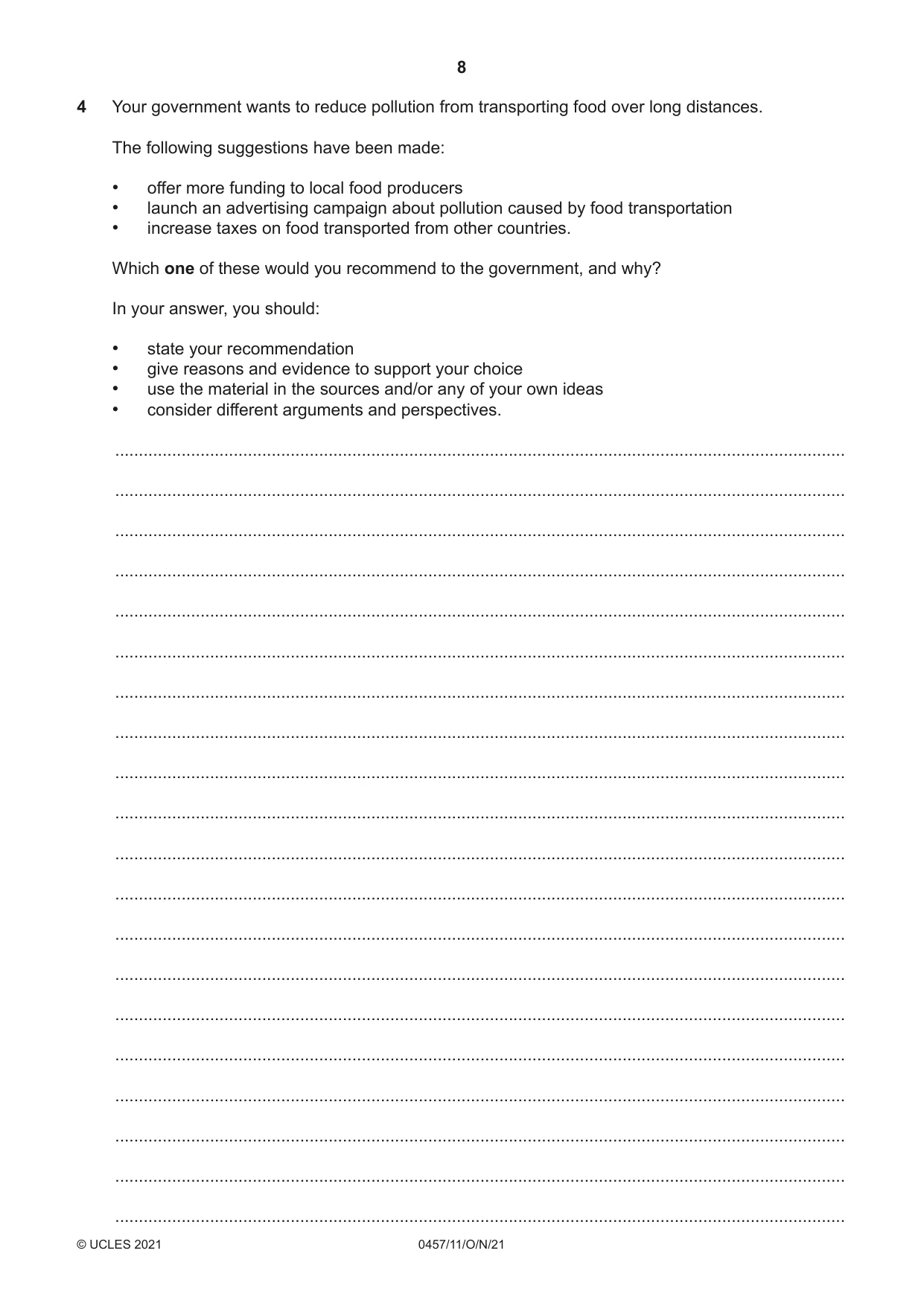 Cambridge IGCSE Global Perspectives 0457 2021 Oct/Nov Paper 1 · Variant 1 question paper, page 8 of 12
