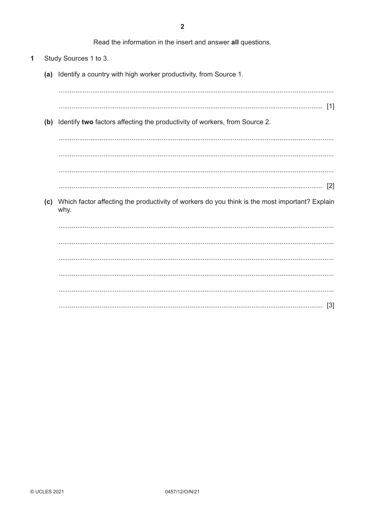 Cambridge IGCSE Global Perspectives 0457 2021 Oct/Nov Paper 1 · Variant 2 question paper, page 2 of 12