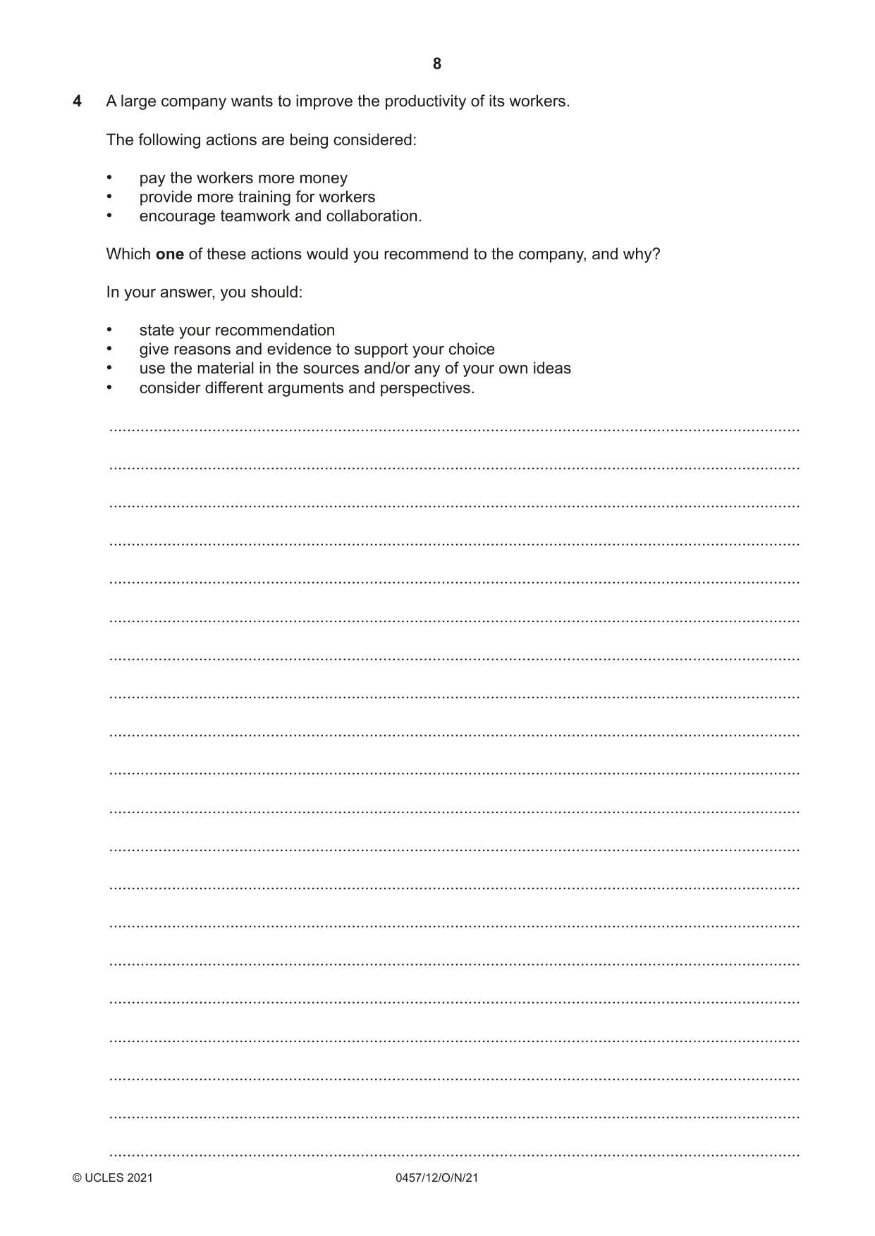 Cambridge IGCSE Global Perspectives 0457 2021 Oct/Nov Paper 1 · Variant 2 question paper, page 8 of 12
