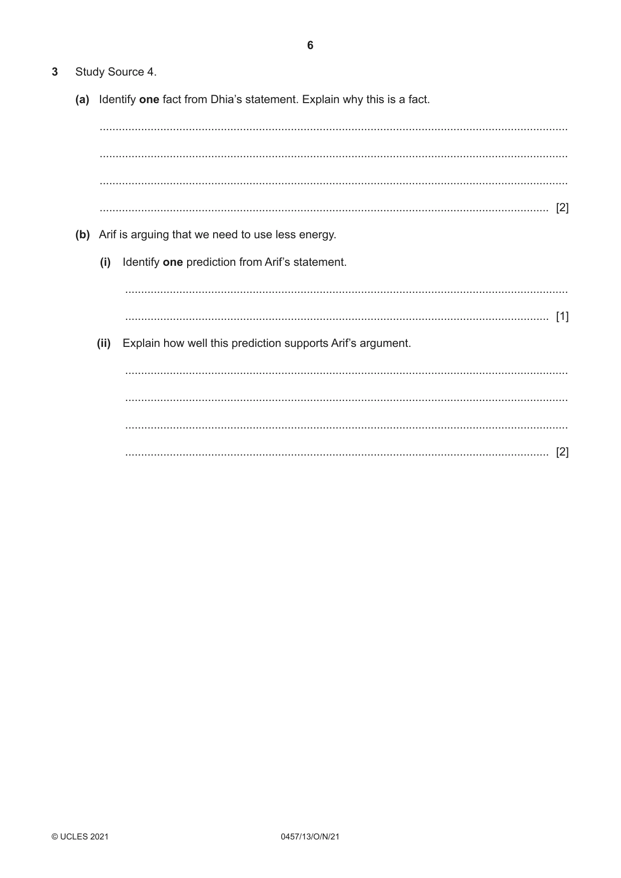 Cambridge IGCSE Global Perspectives 0457 2021 Oct/Nov Paper 1 · Variant 3 question paper, page 6 of 12