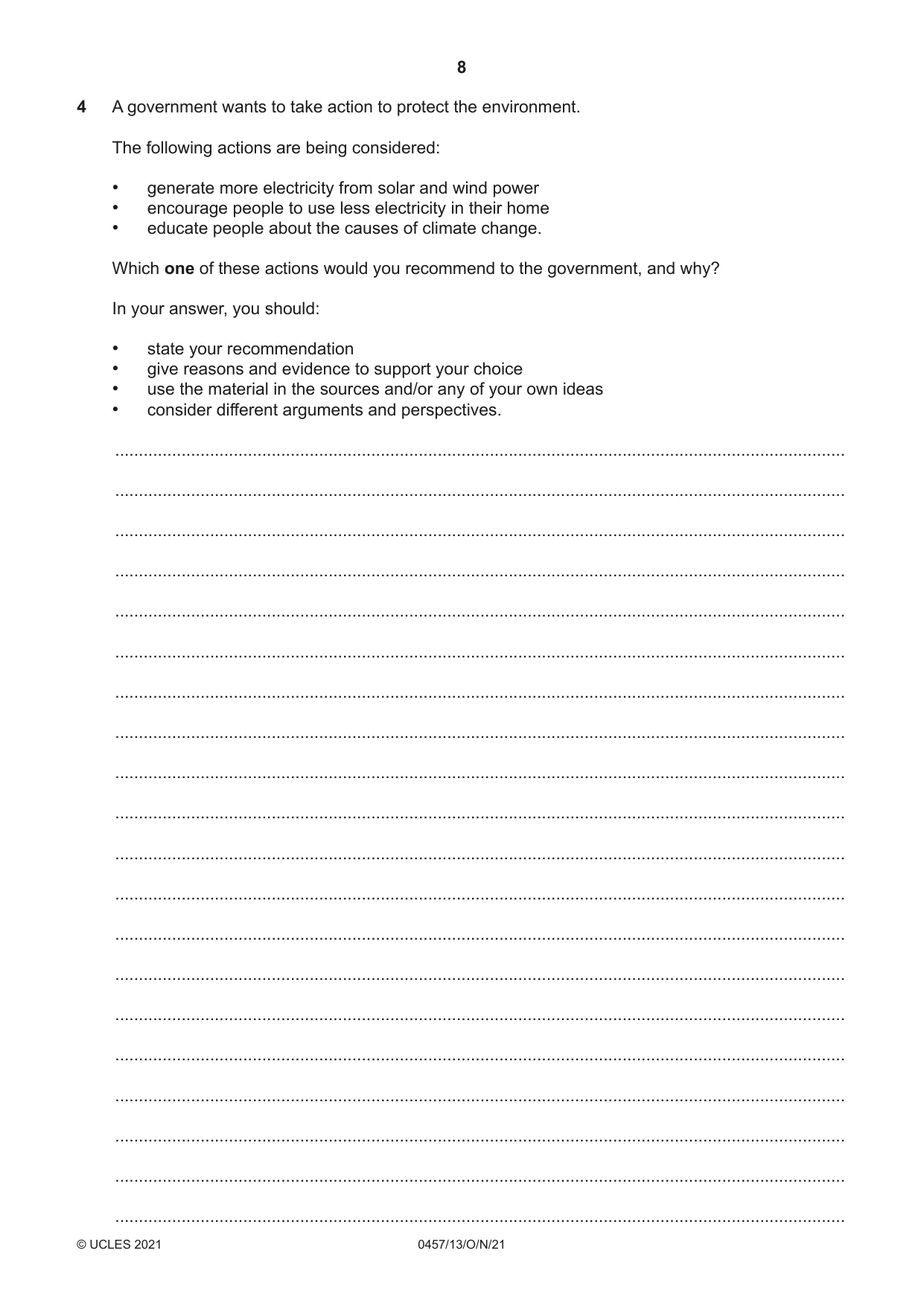 Cambridge IGCSE Global Perspectives 0457 2021 Oct/Nov Paper 1 · Variant 3 question paper, page 8 of 12