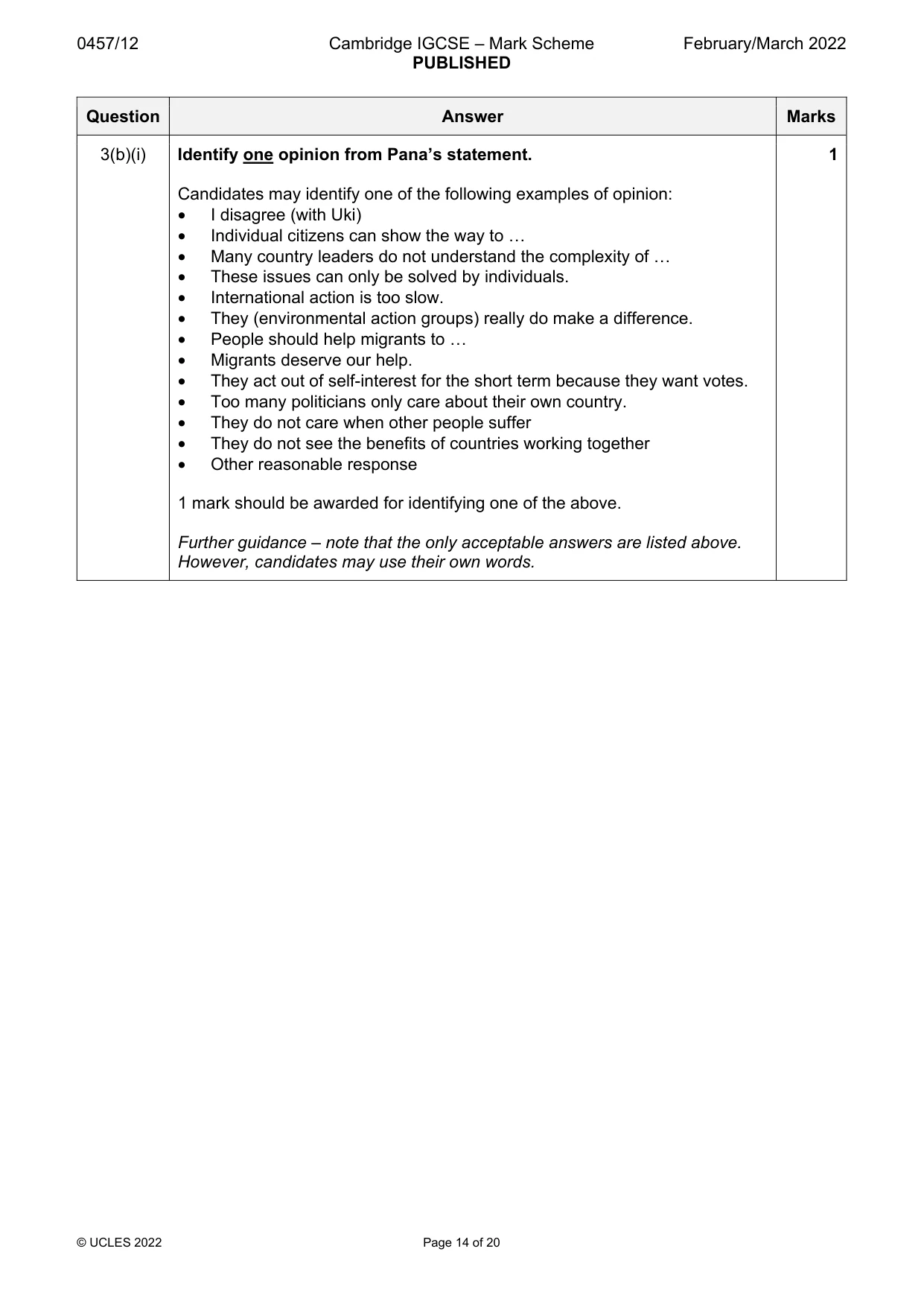 Mark scheme, page 14 of 20