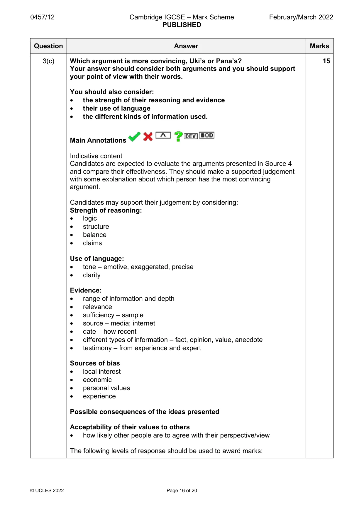 Mark scheme, page 16 of 20