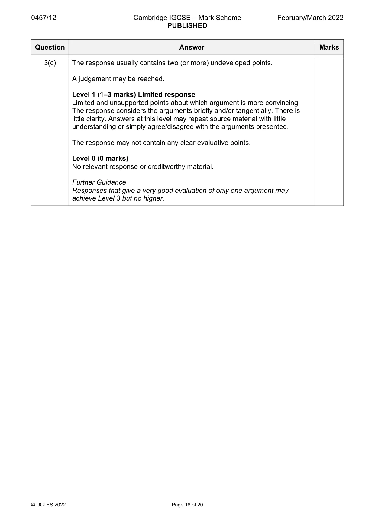 Mark scheme, page 18 of 20
