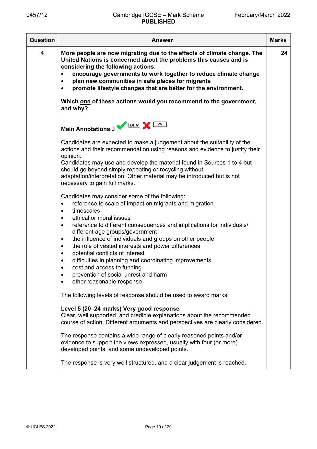 Mark scheme, page 19 of 20