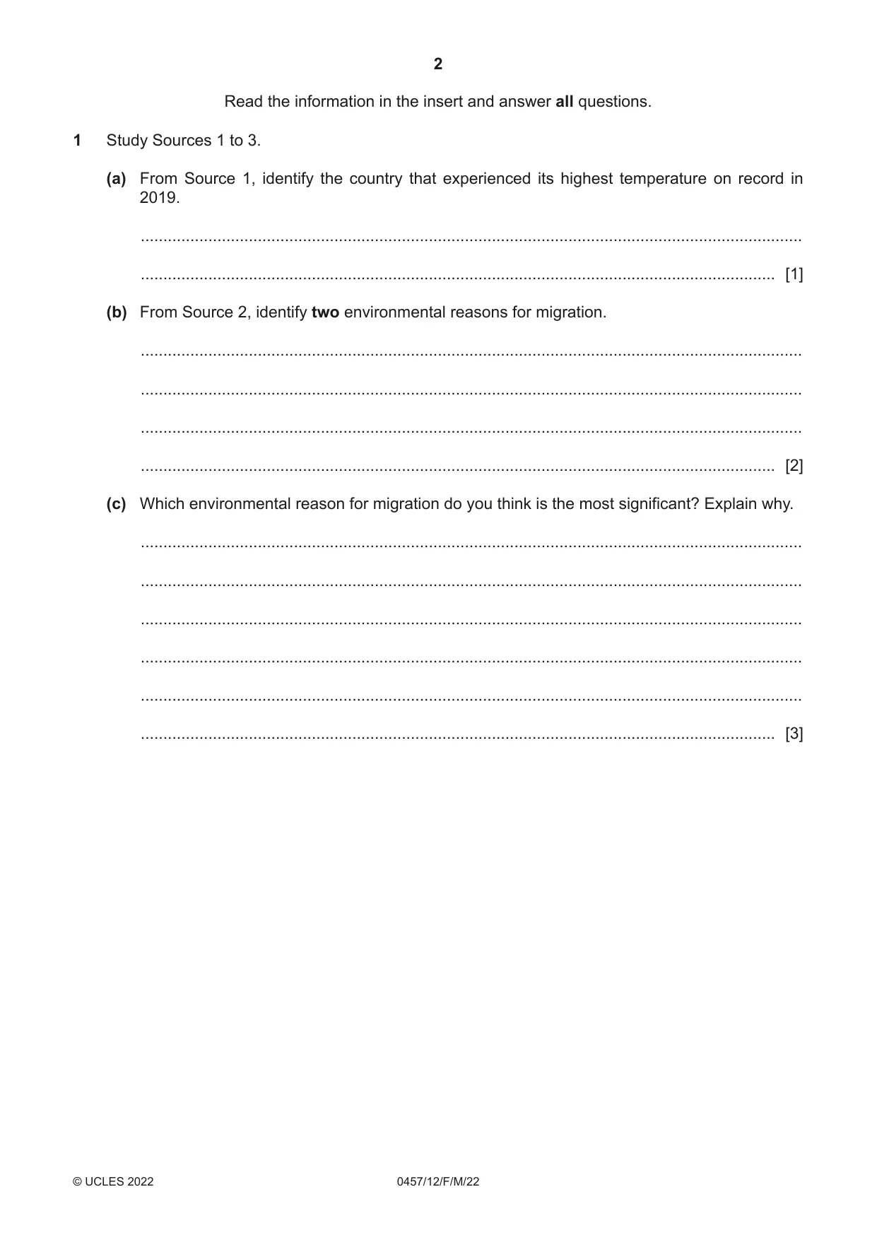 Cambridge IGCSE Global Perspectives 0457 2022 Feb/March Paper 1 · Variant 2 question paper, page 2 of 12