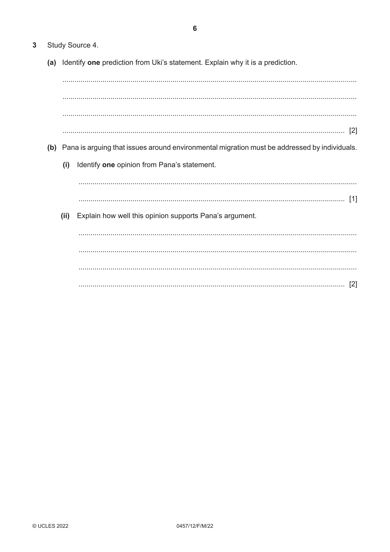Cambridge IGCSE Global Perspectives 0457 2022 Feb/March Paper 1 · Variant 2 question paper, page 6 of 12
