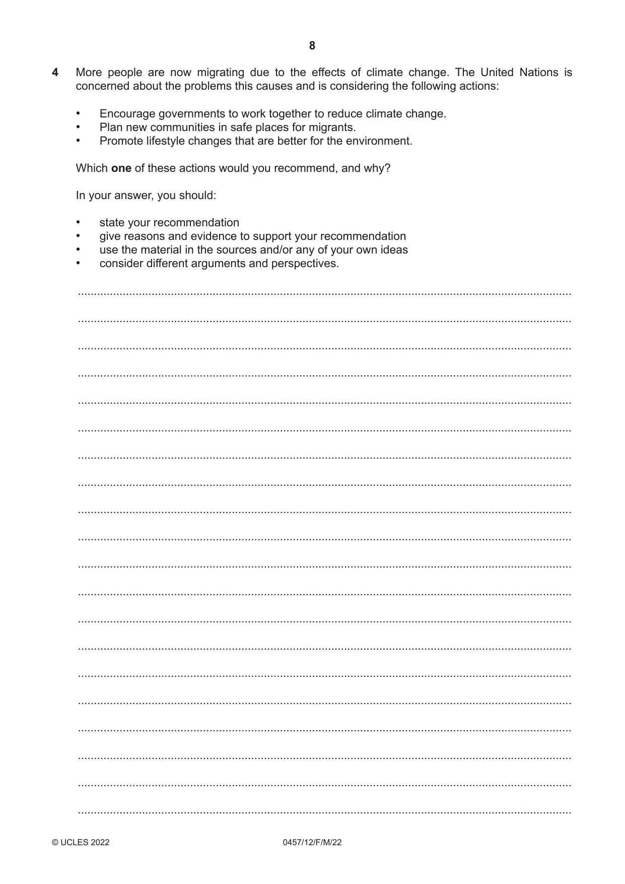 Cambridge IGCSE Global Perspectives 0457 2022 Feb/March Paper 1 · Variant 2 question paper, page 8 of 12