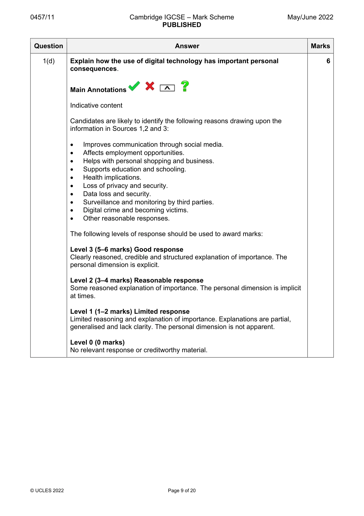 Mark scheme, page 9 of 20