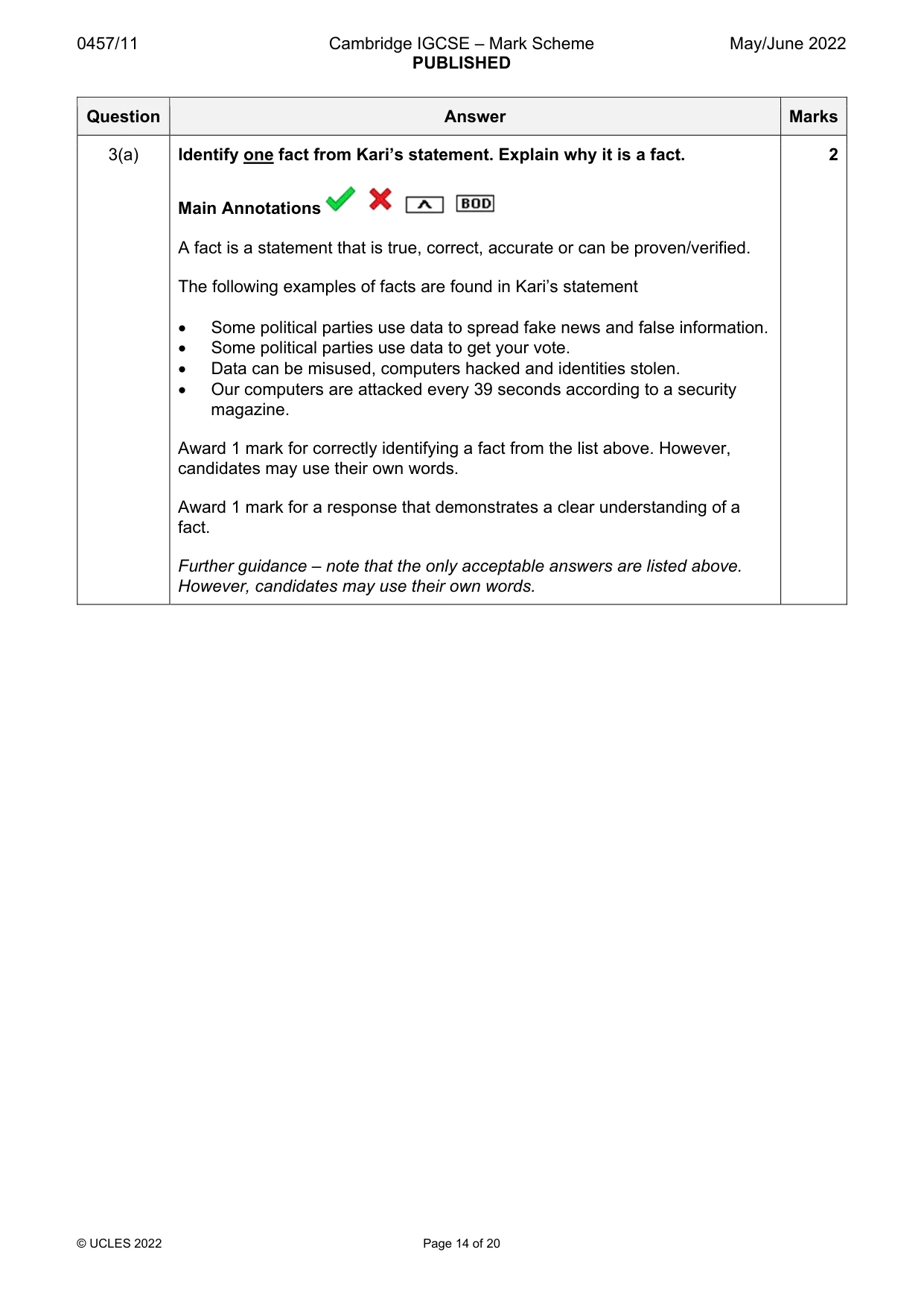 Mark scheme, page 14 of 20