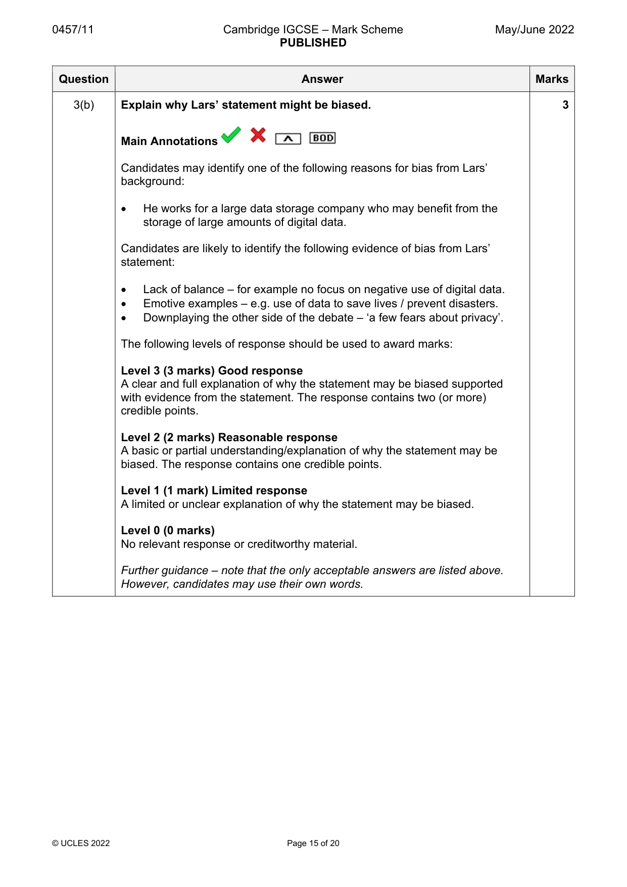 Mark scheme, page 15 of 20