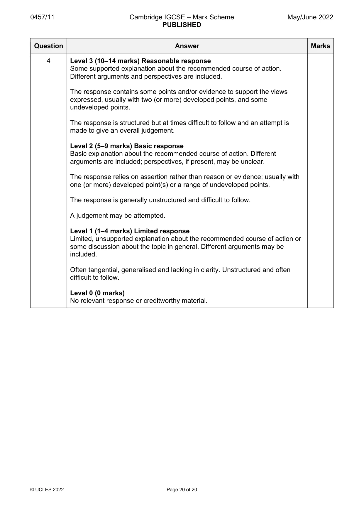 Mark scheme, page 20 of 20